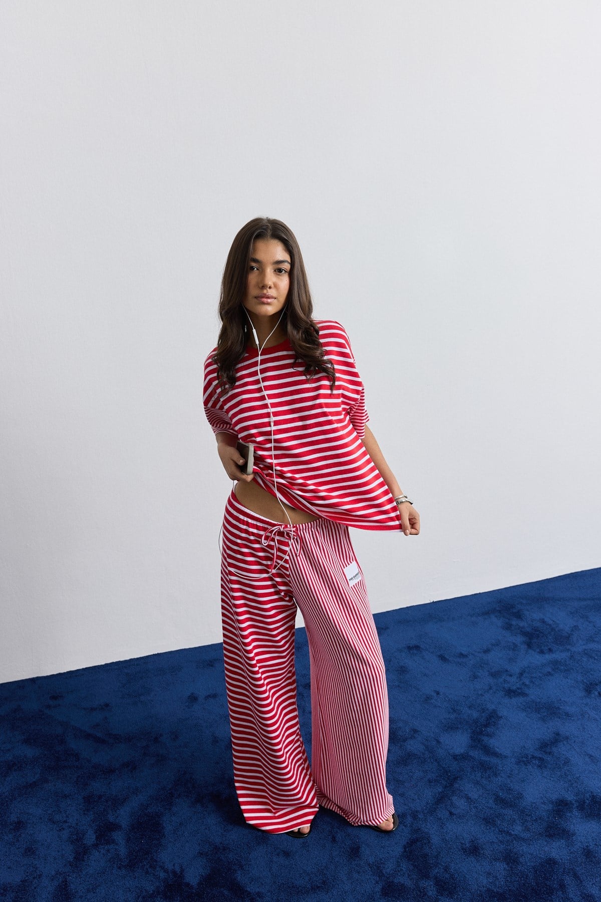Çizgili Kısa Kollu Oversize T-Shirt