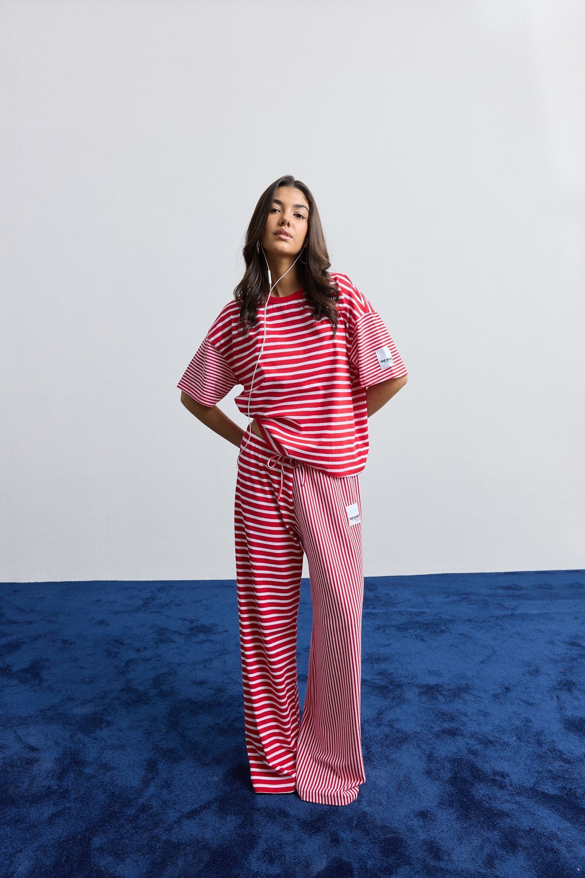 Çizgili Kısa Kollu Oversize T-Shirt