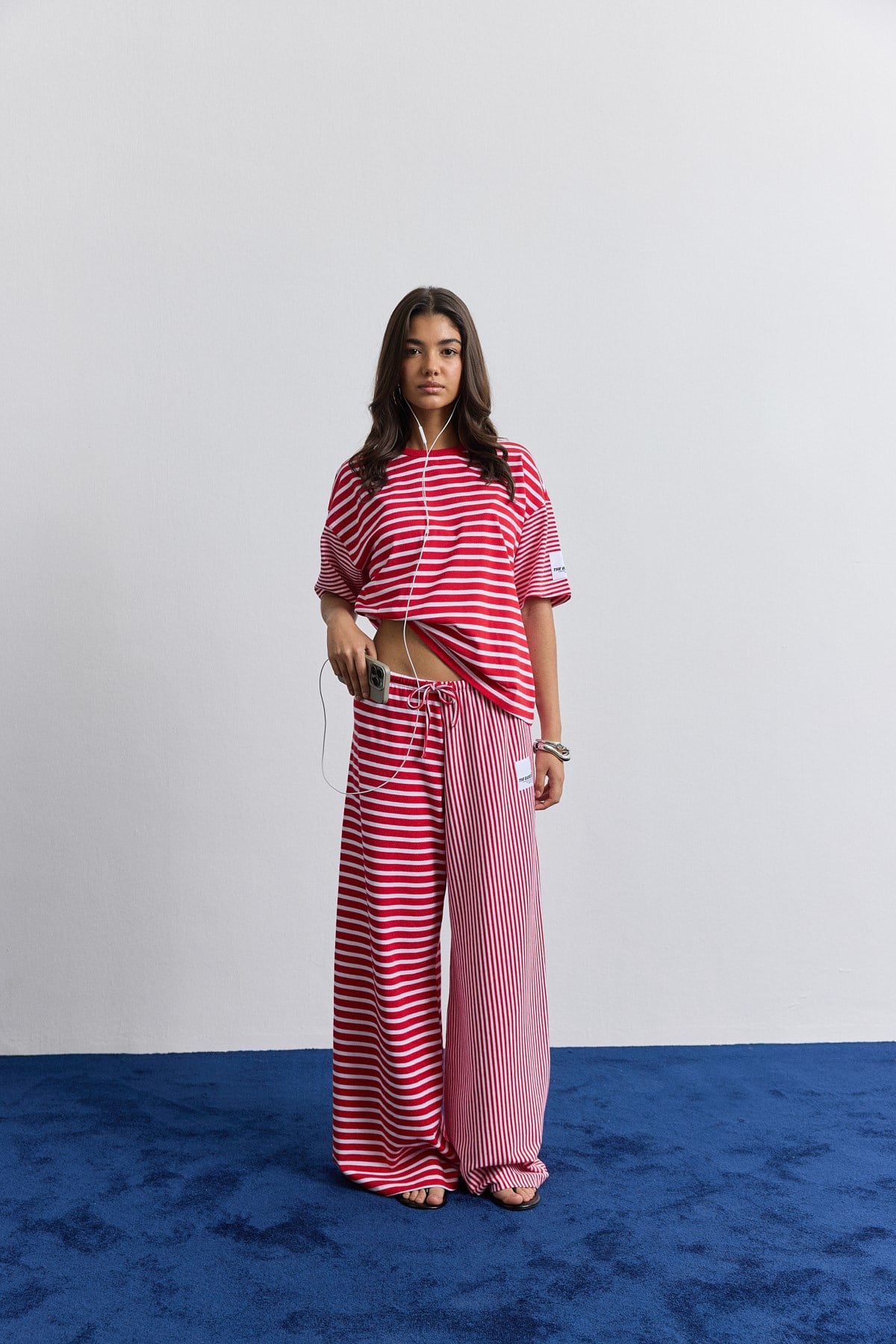 Çizgili Kısa Kollu Oversize T-Shirt
