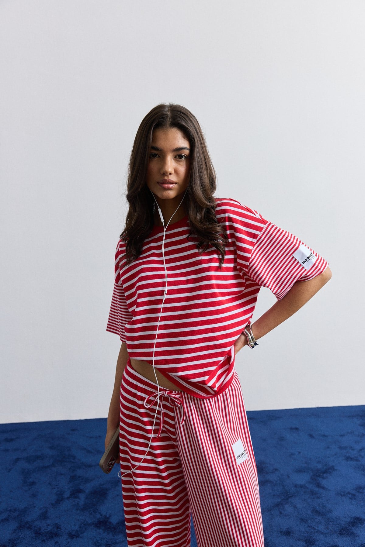 Çizgili Kısa Kollu Oversize T-Shirt