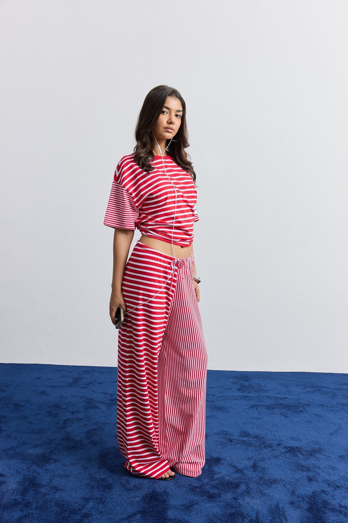 Çizgili Kısa Kollu Oversize T-Shirt