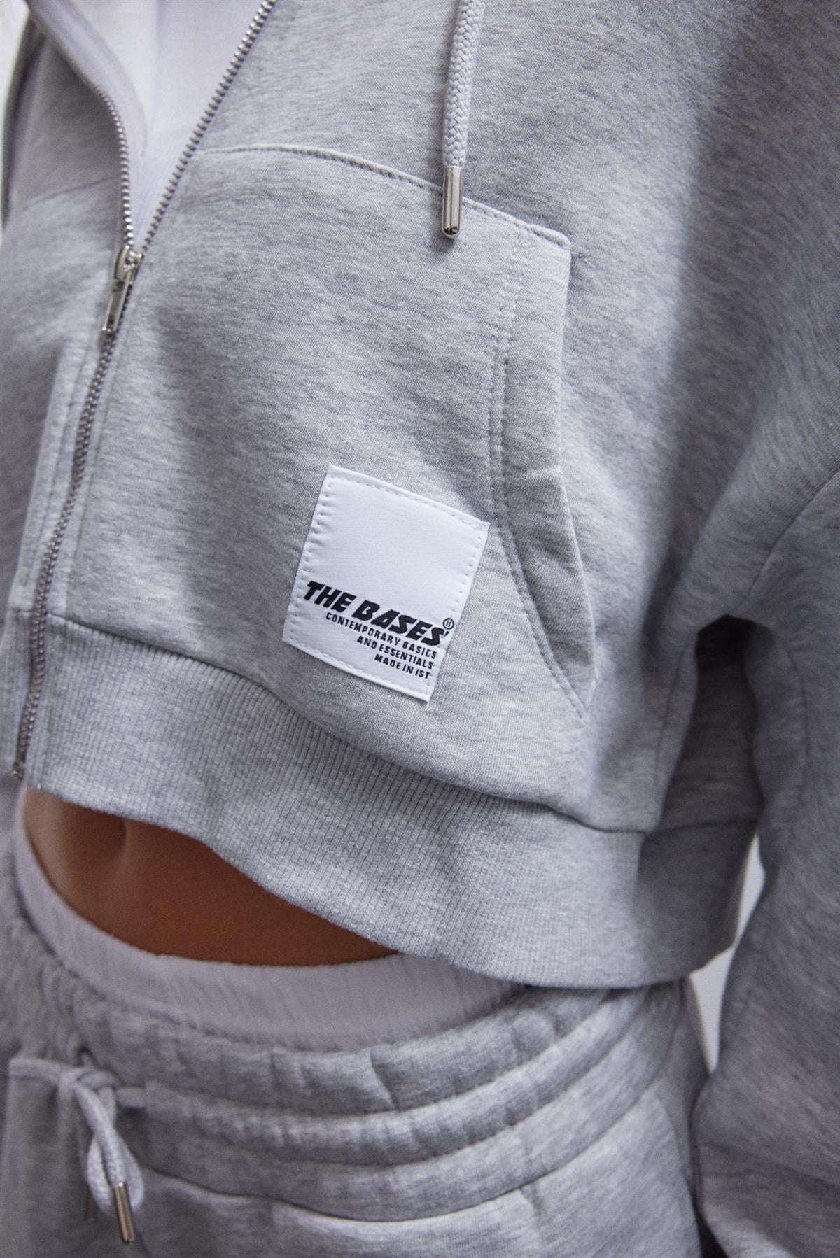 Grimelanj İçi Polarlı Fermuarlı Crop Sweatshirt
