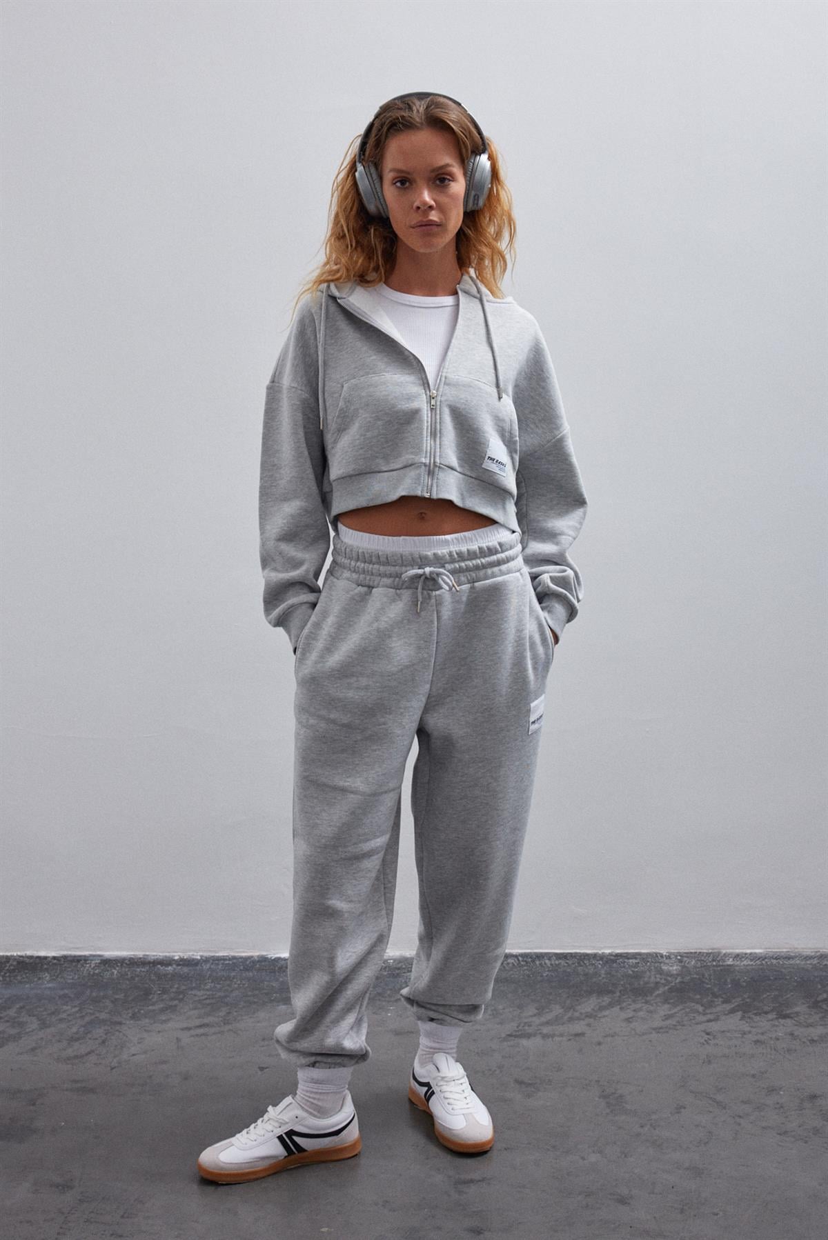 Grimelanj İçi Polarlı Fermuarlı Crop Sweatshirt
