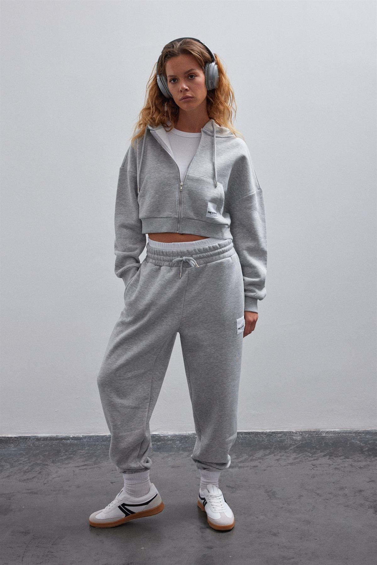 Grimelanj İçi Polarlı Fermuarlı Crop Sweatshirt