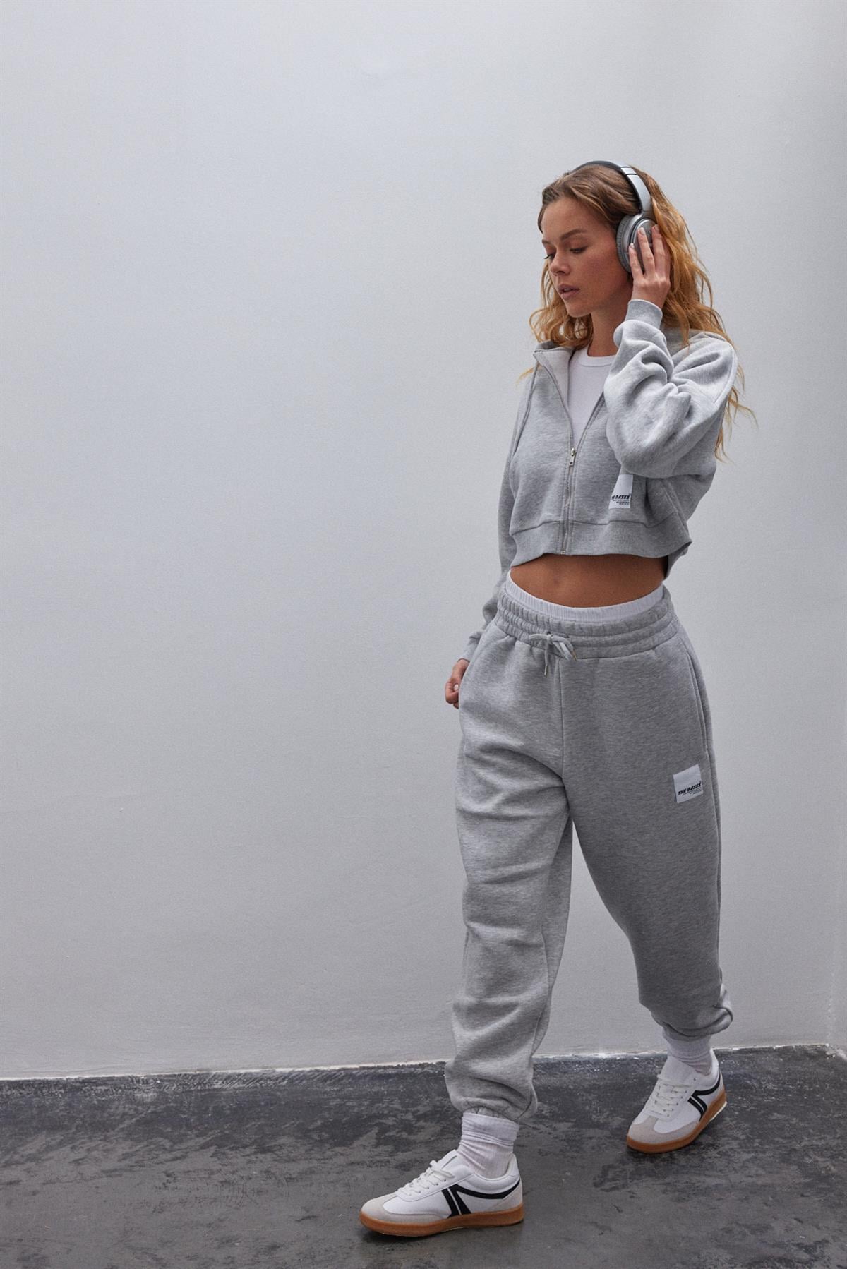 Grimelanj İçi Polarlı Fermuarlı Crop Sweatshirt