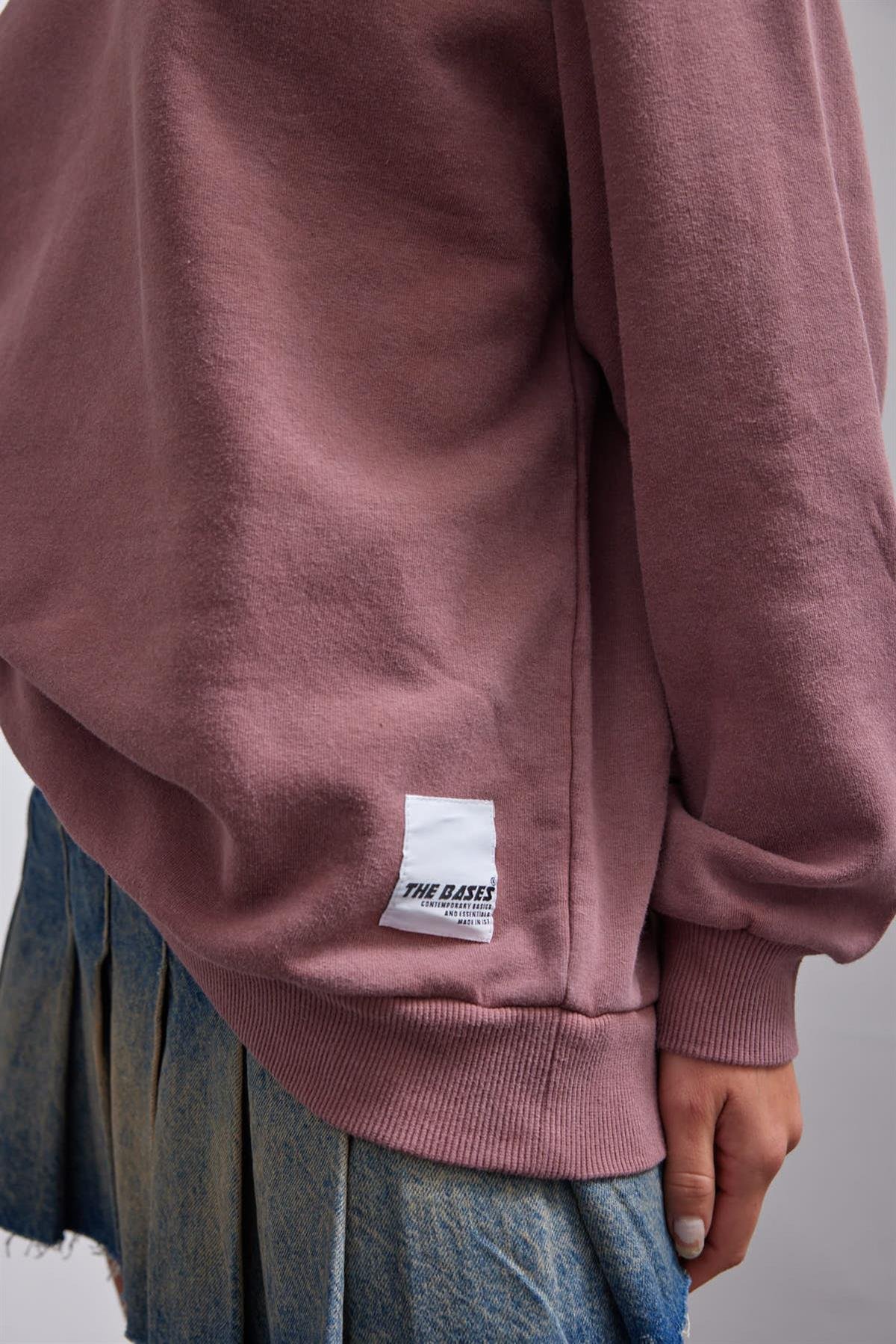 Gül Kurusu Basic Bisiklet Yaka Içi Polarlı Oversize Sweatshirt
