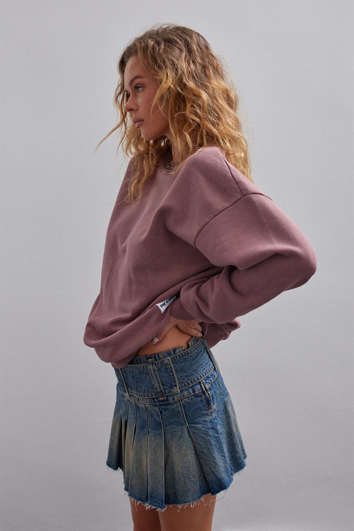 Gül Kurusu Basic Bisiklet Yaka Içi Polarlı Oversize Sweatshirt