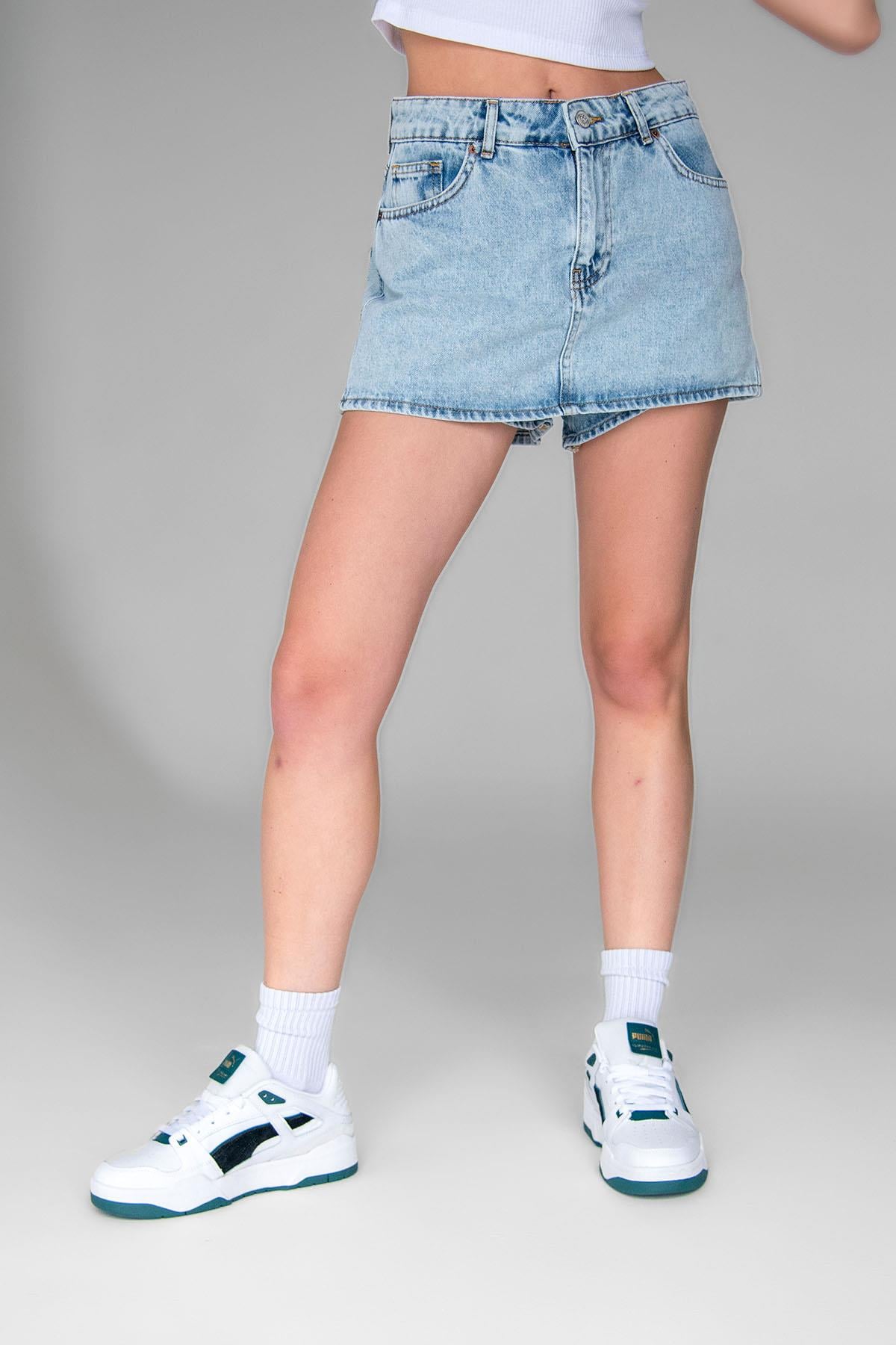 Kadın Denim Mini Şort Etek