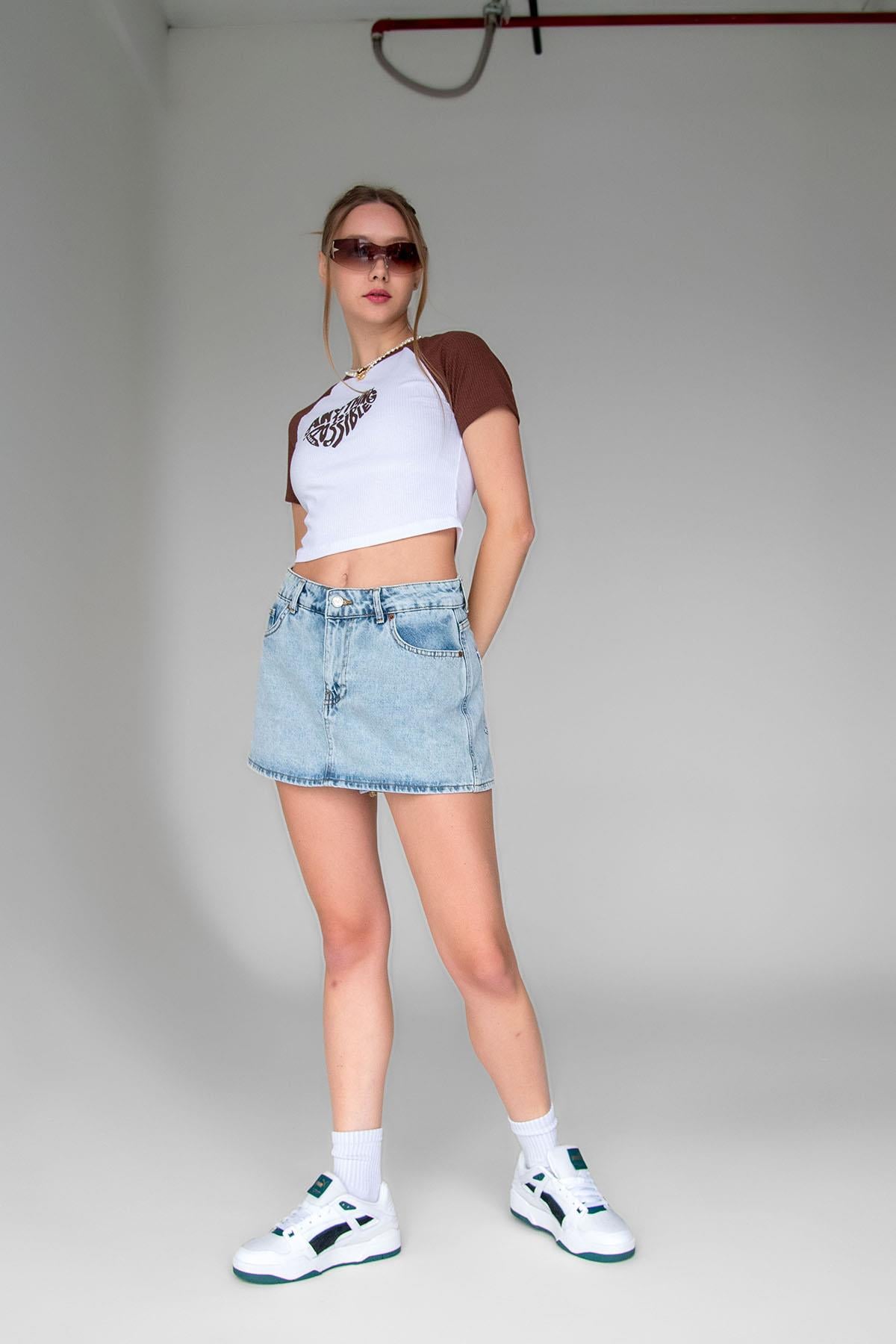 Kadın Denim Mini Şort Etek