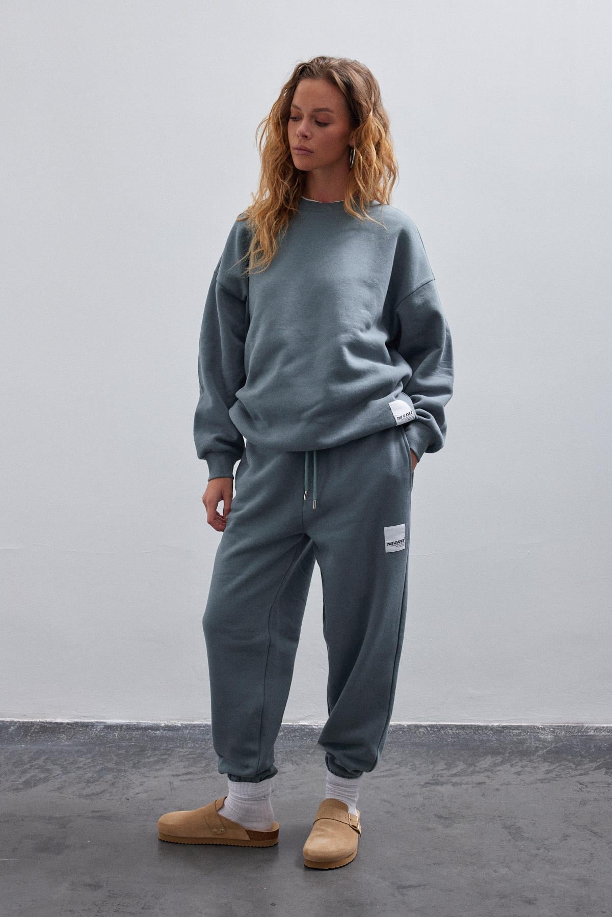 Kadın Yeşil Basic Bisiklet Yaka Içi Polarlı Oversize Sweatshirt