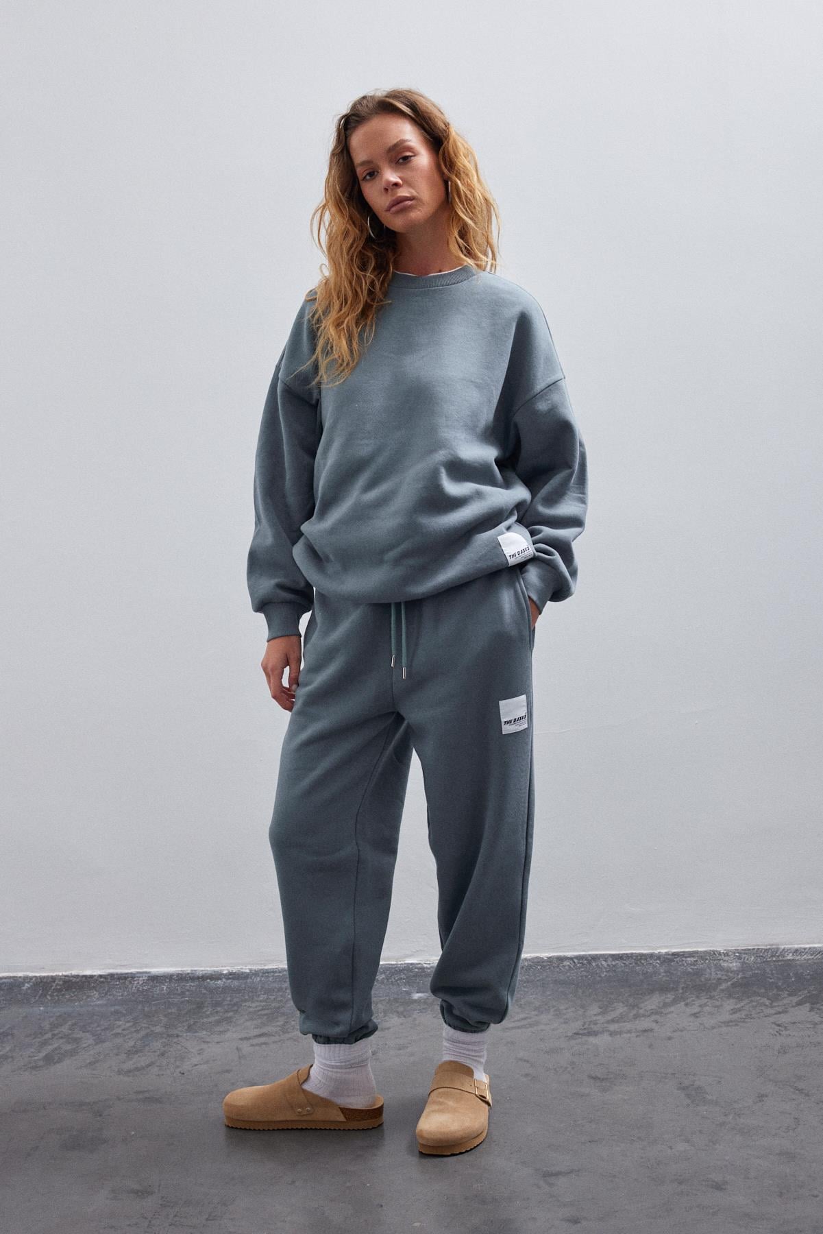 Kadın Yeşil Basic Bisiklet Yaka Içi Polarlı Oversize Sweatshirt