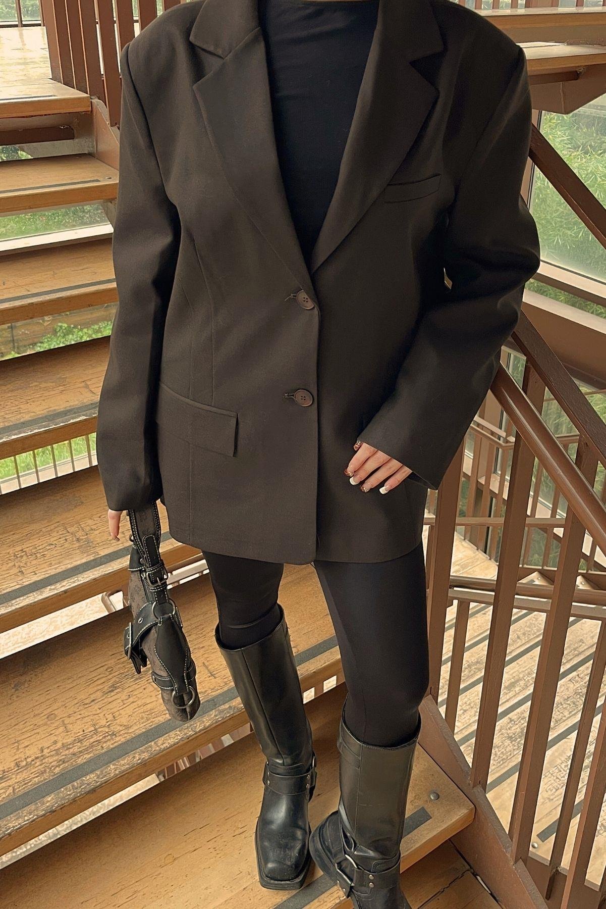 Koyu Kahverengi Oversize Blazer Ceket