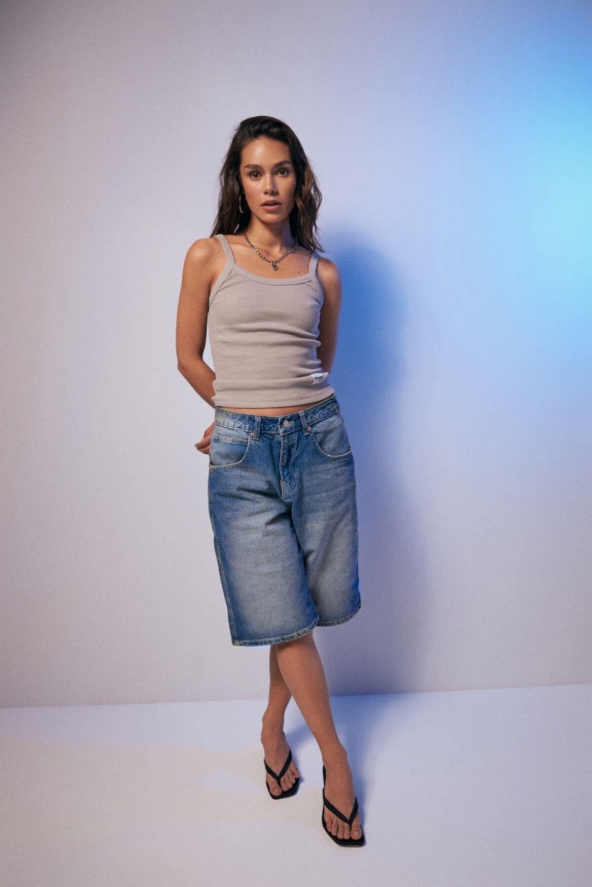 Koyu Mavi Baggy Denim Bermuda Şort