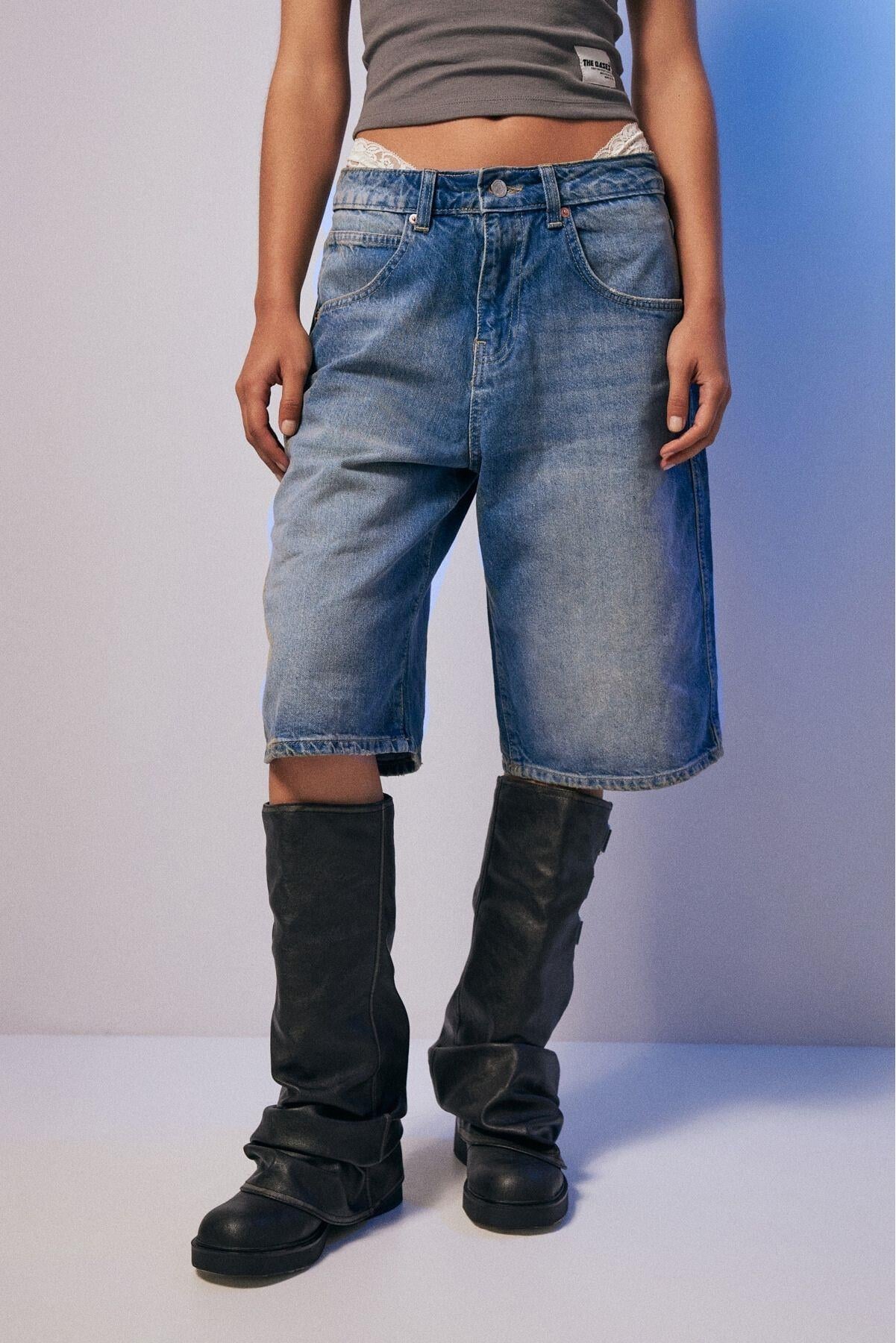 Koyu Mavi Baggy Denim Bermuda Şort