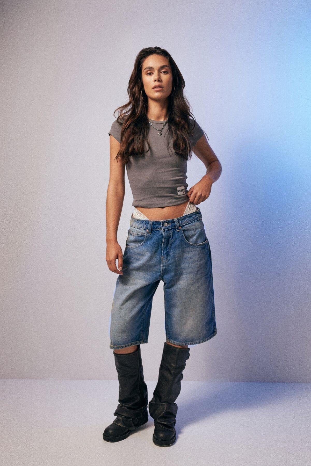 Koyu Mavi Baggy Denim Bermuda Şort