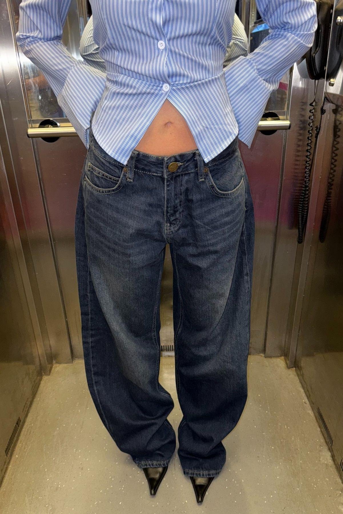 Koyu Mavi Baggy Fit Barrel Jean