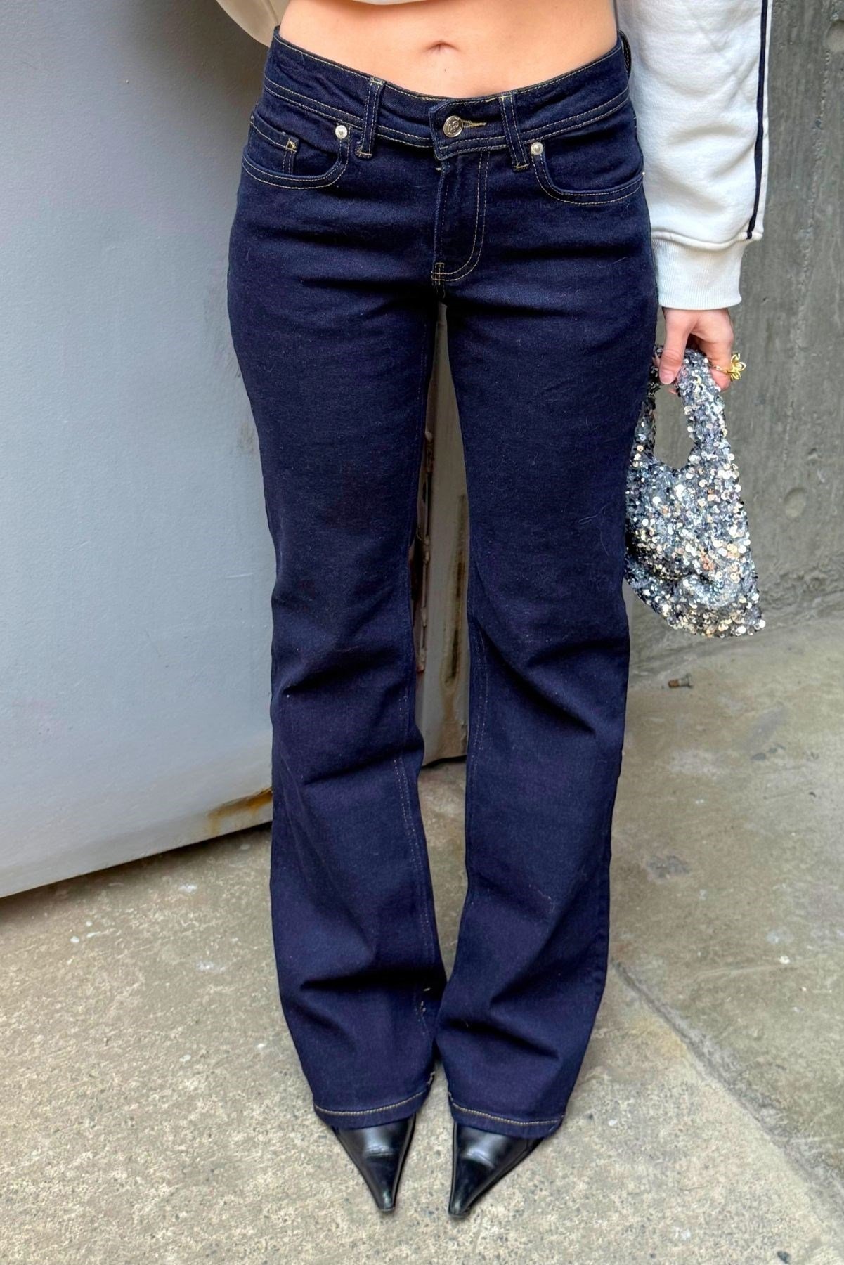 Lacivert Bootcut İspanyol Paça Düşük Bel Jean