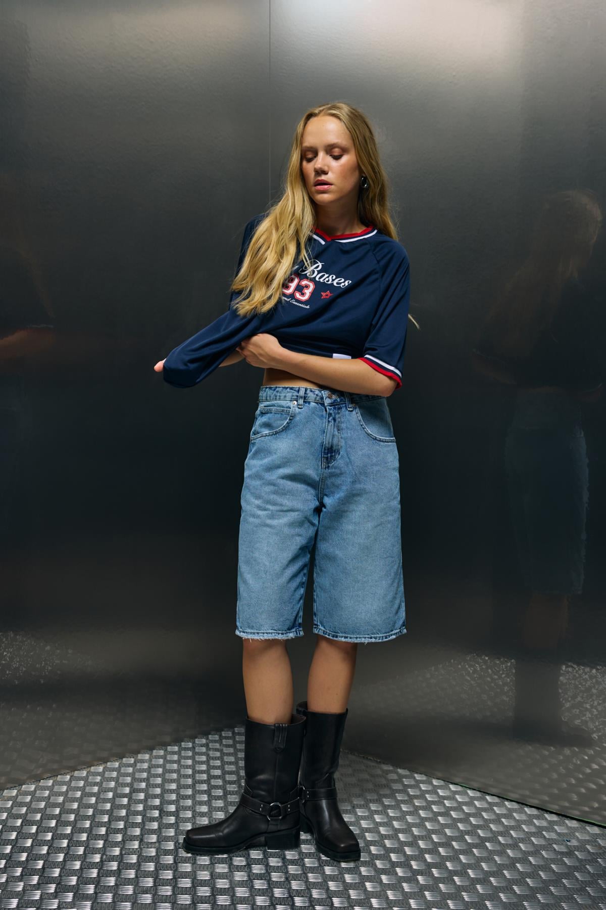Mavi Baggy Denim Bermuda Şort
