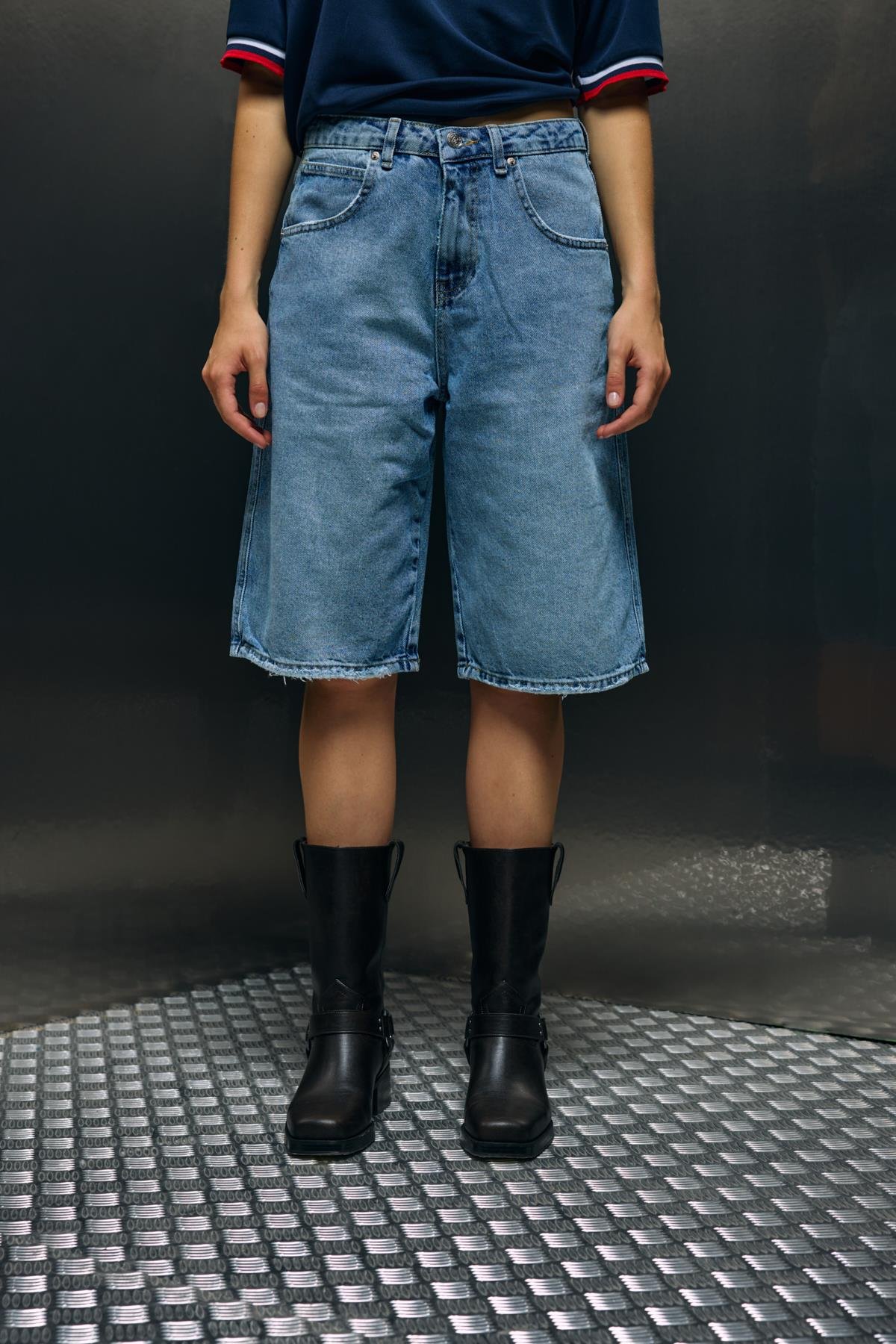Mavi Baggy Denim Bermuda Şort