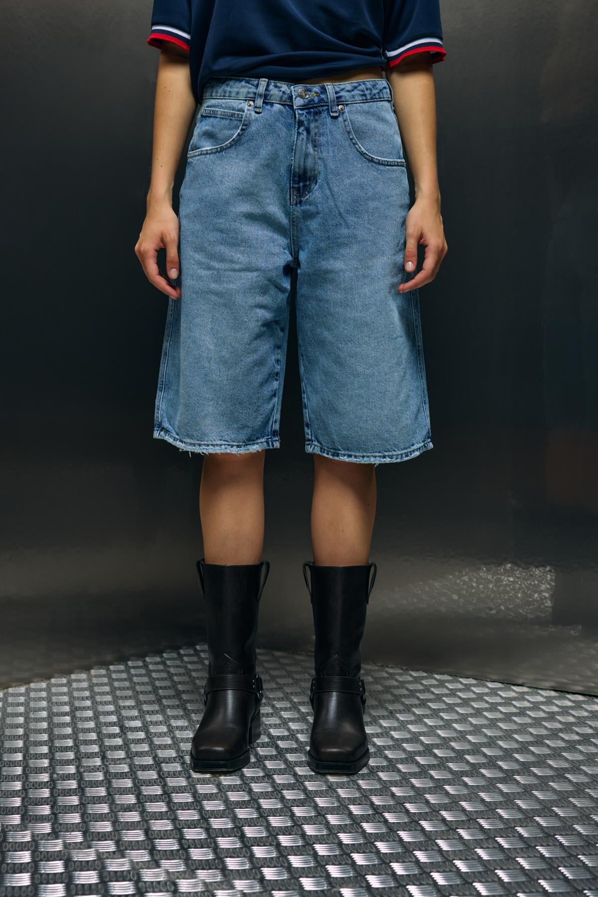 Mavi Baggy Denim Bermuda Şort