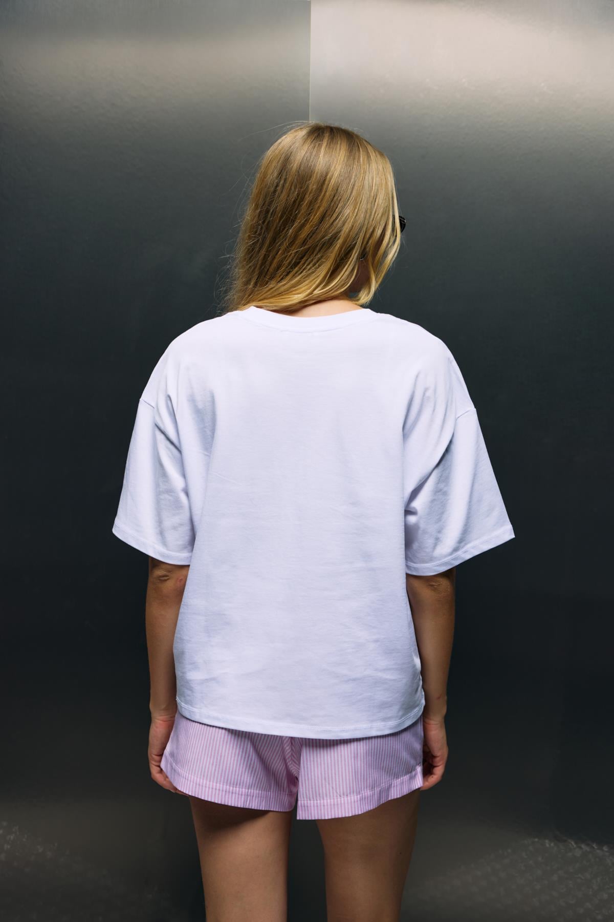 Oversize Basklılı T-Shirt