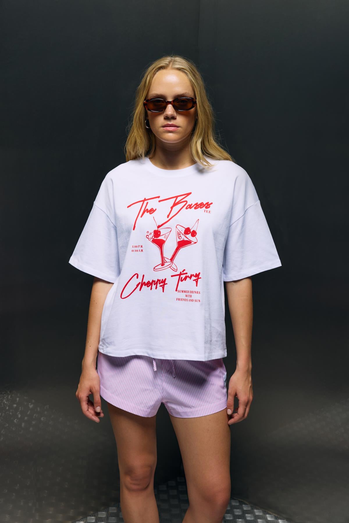 Oversize Basklılı T-Shirt