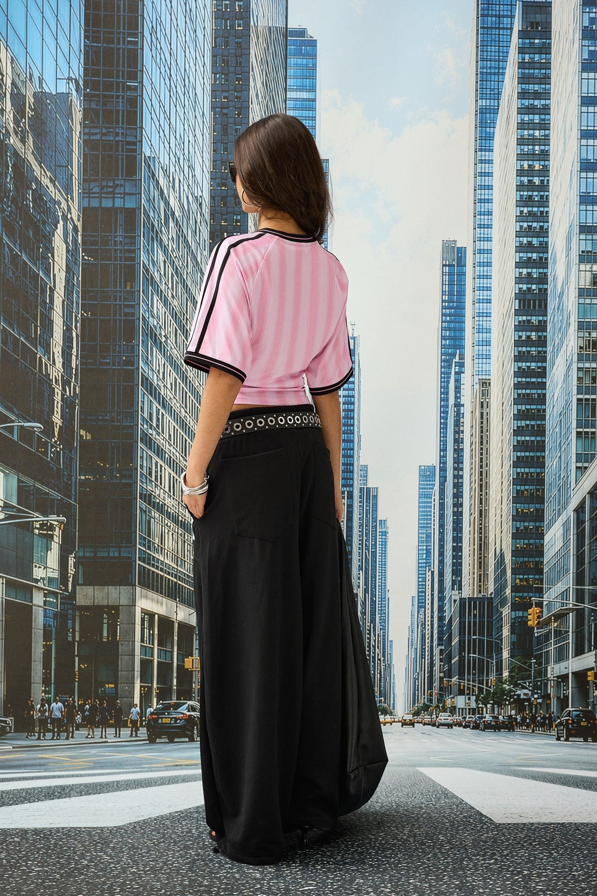 Pembe Bele Oturan Jersey Forma T-Shirt
