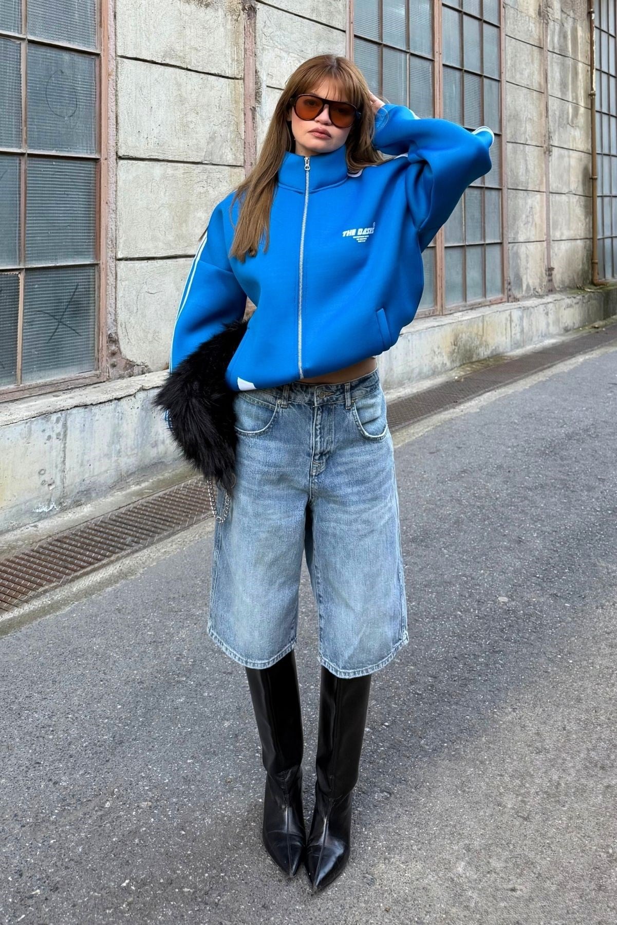 Saks Oversize Şeritli Scuba Ceket Hırka