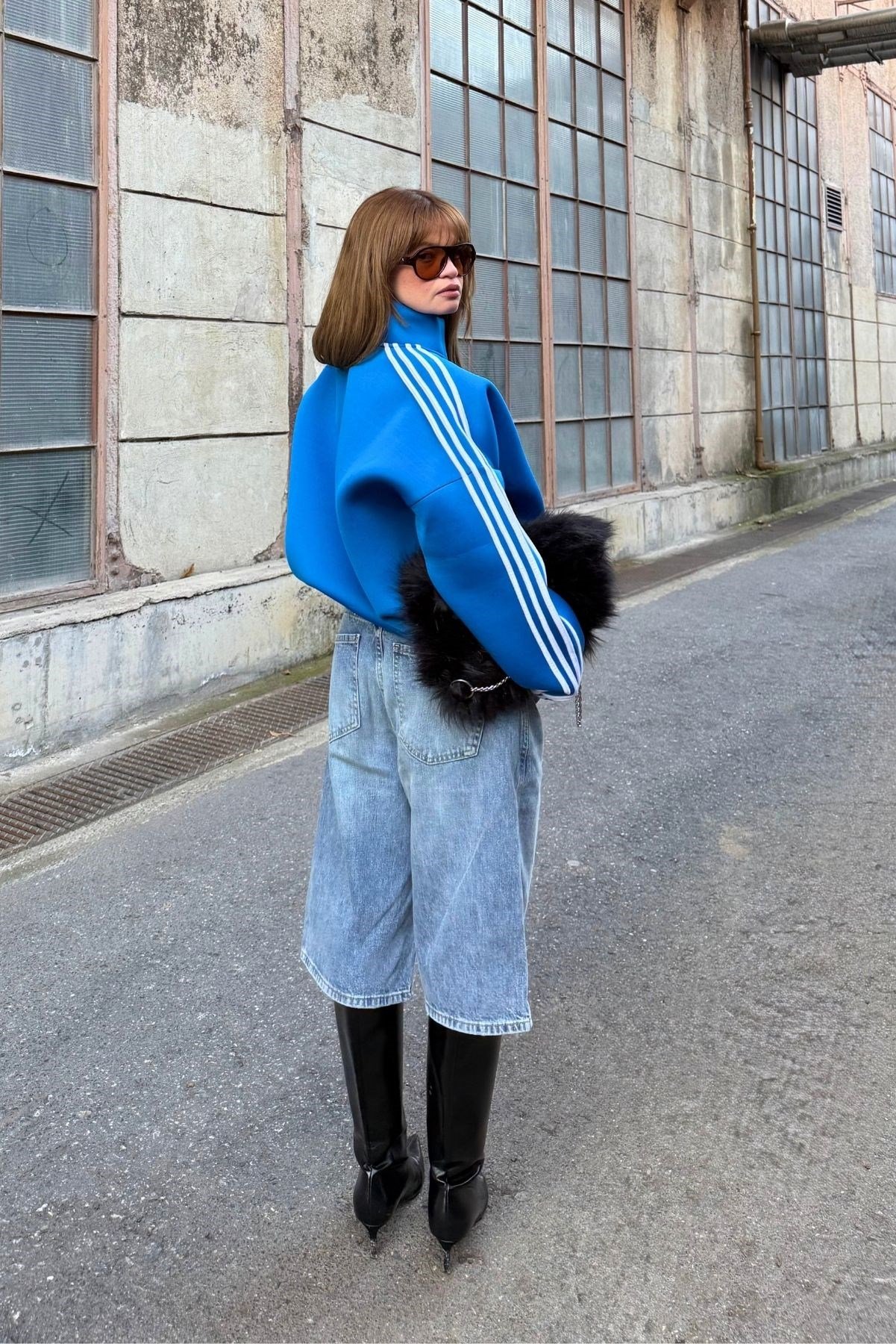 Saks Oversize Şeritli Scuba Ceket Hırka
