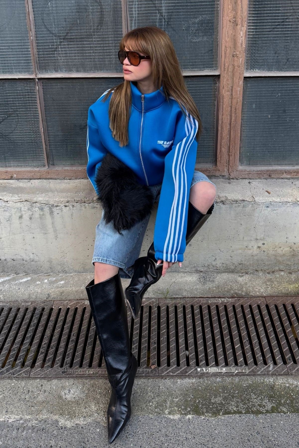 Saks Oversize Şeritli Scuba Ceket Hırka