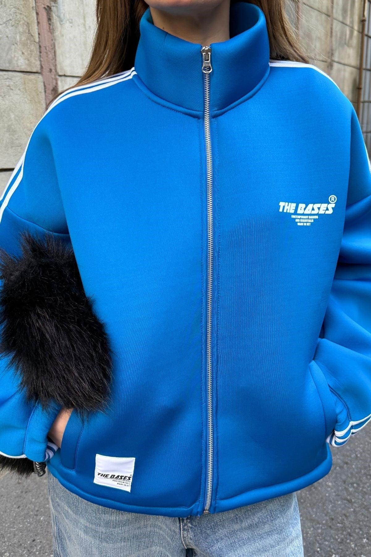 Saks Oversize Şeritli Scuba Ceket Hırka
