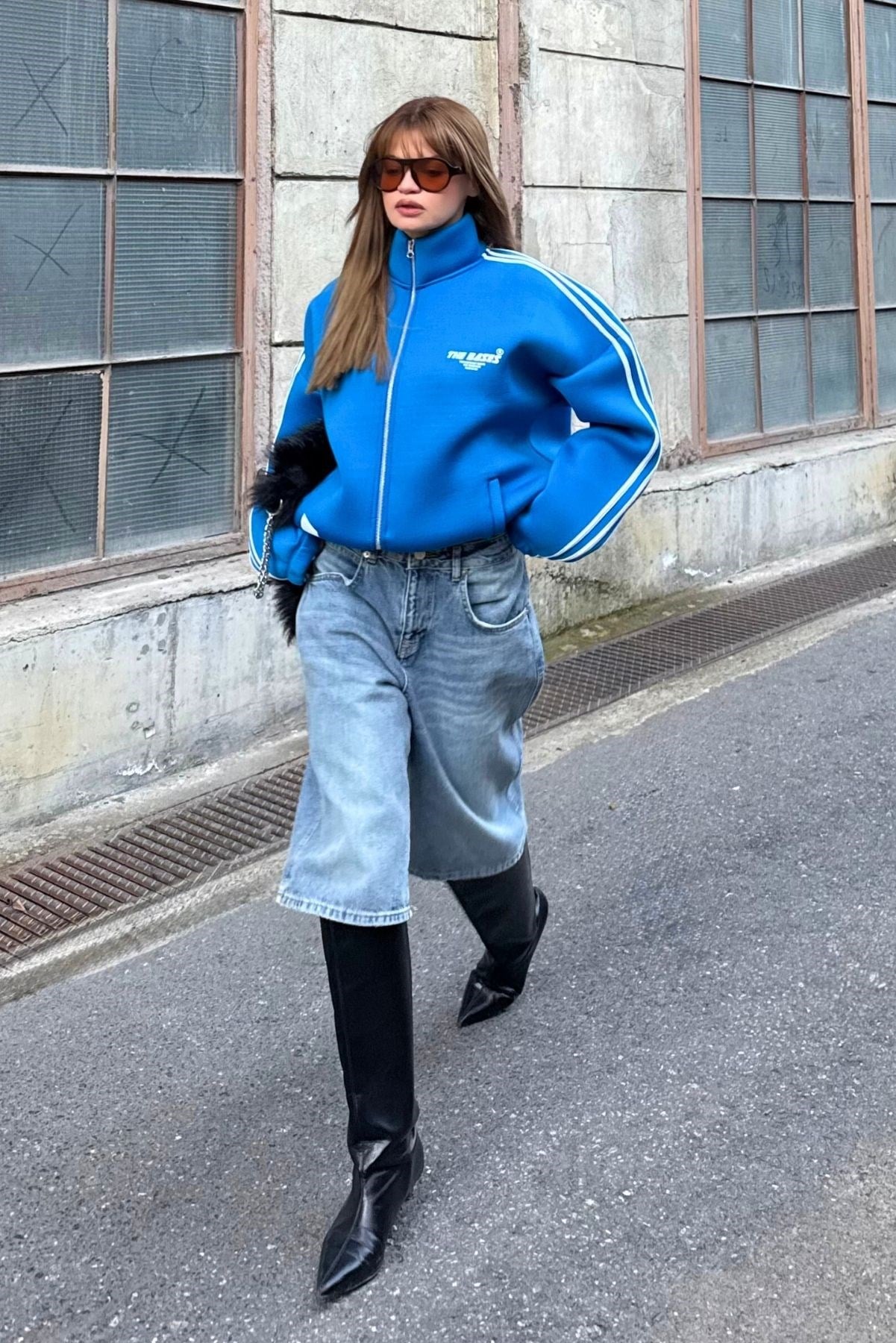 Saks Oversize Şeritli Scuba Ceket Hırka
