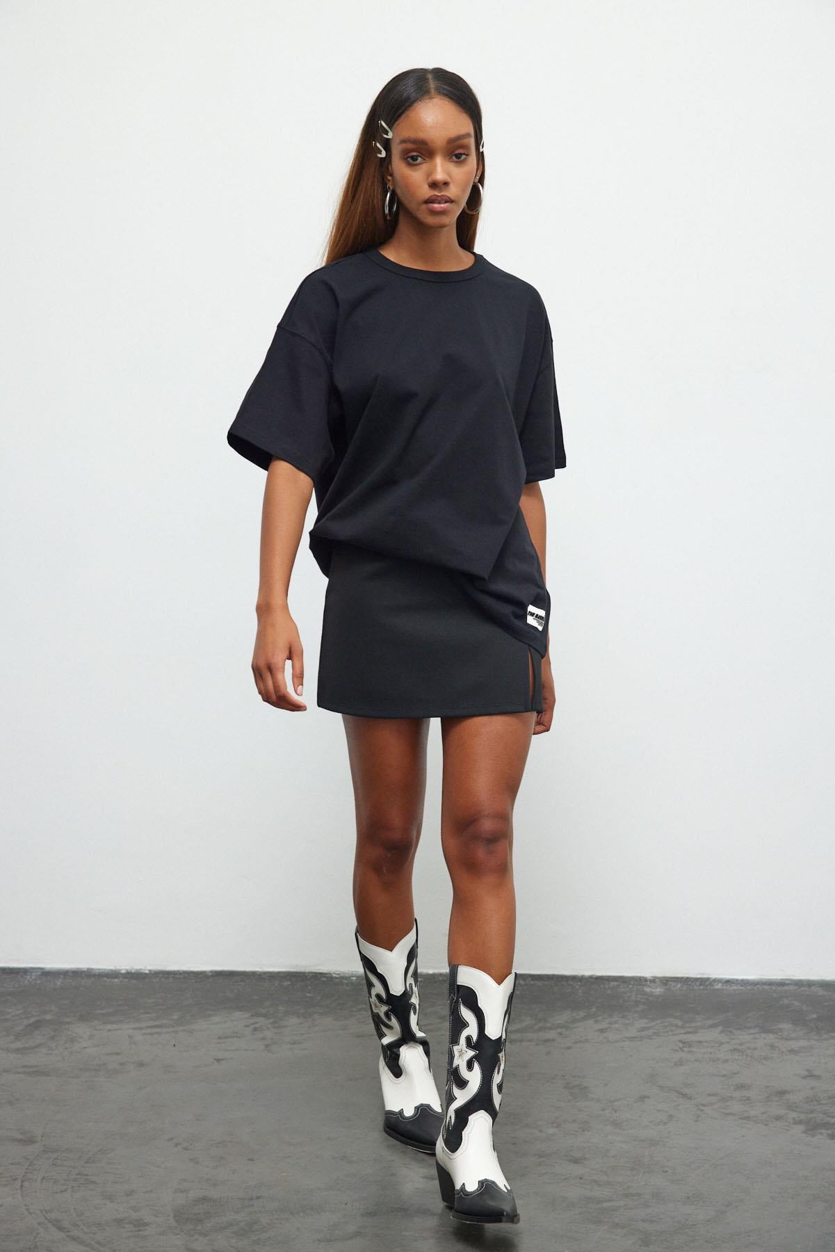 Siyah %100 Pamuk Premium Basic Kısa Kollu Oversize T-shirt