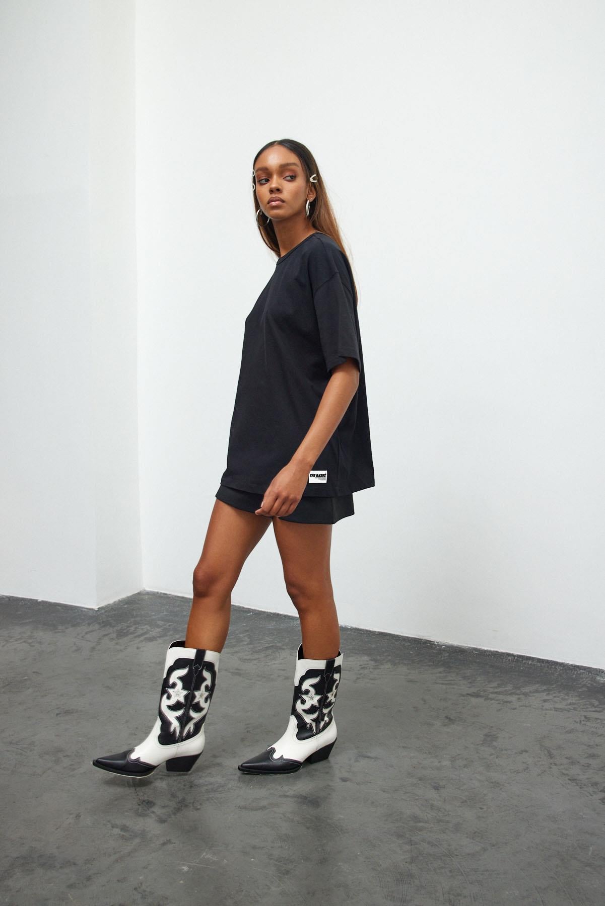 Siyah %100 Pamuk Premium Basic Kısa Kollu Oversize T-shirt