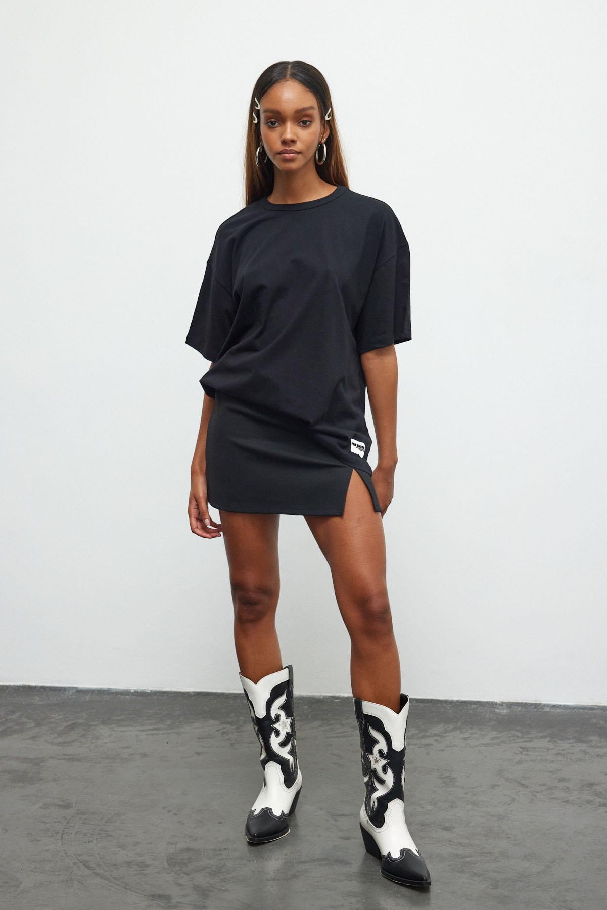 Siyah %100 Pamuk Premium Basic Kısa Kollu Oversize T-shirt