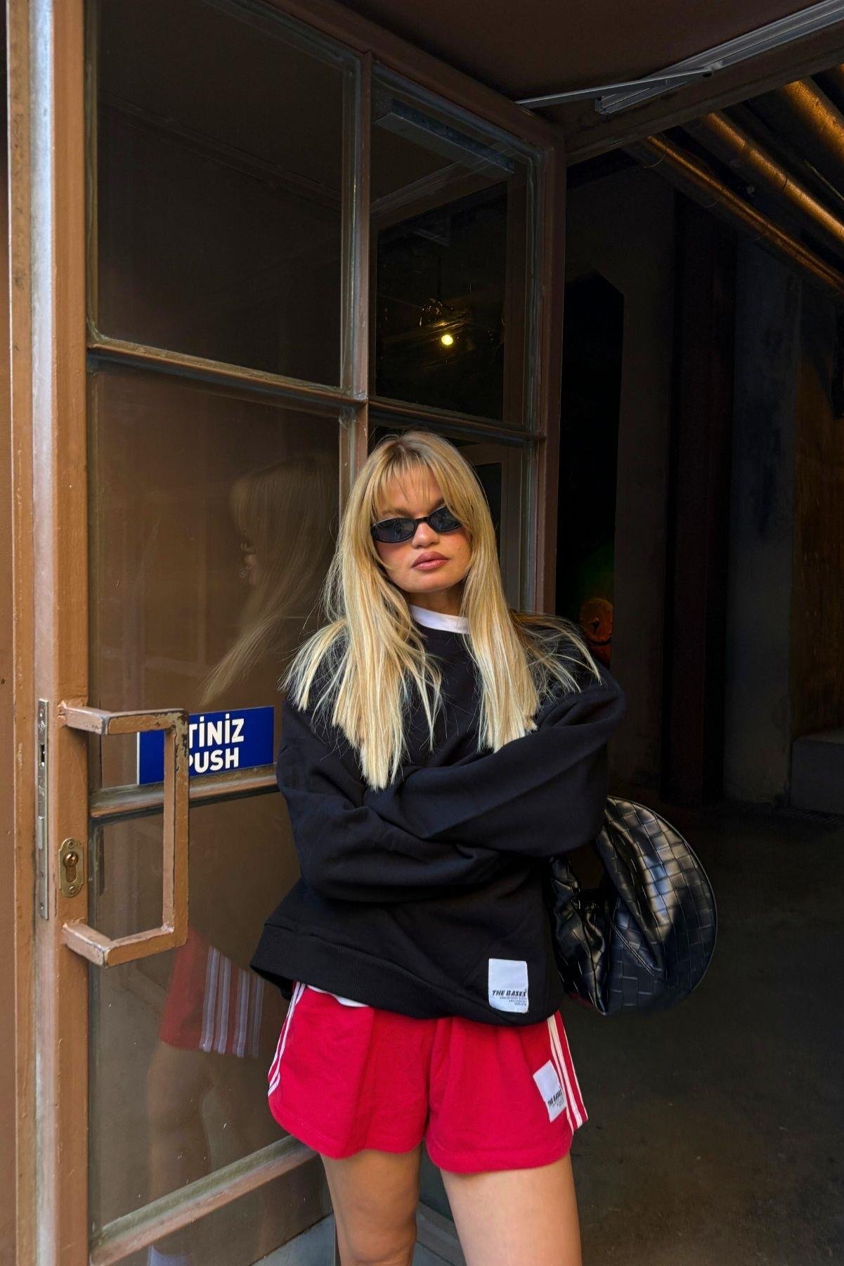 Siyah Basic Bisiklet Yaka Içi Polarlı Oversize Sweatshirt