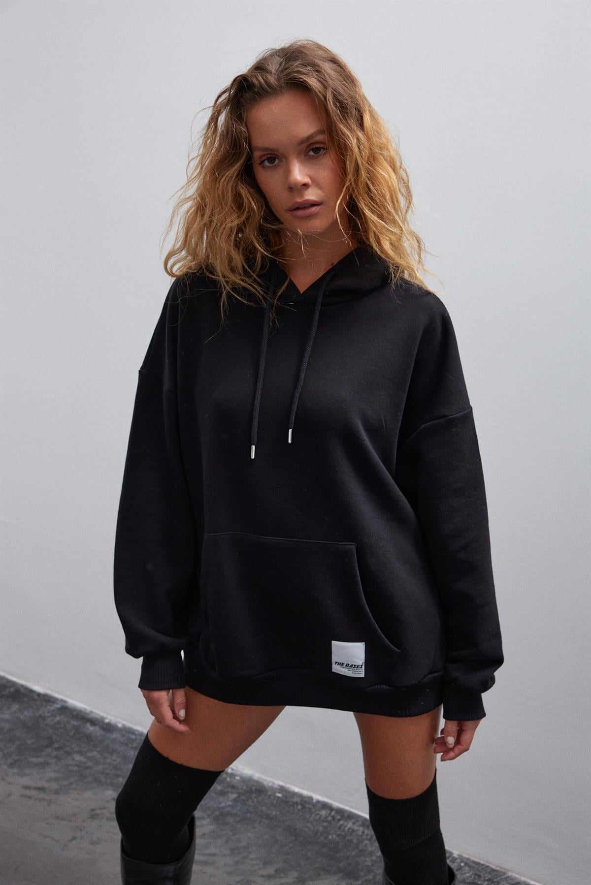 Siyah Oversize İçi Polarli Kapüşonlu Sweatshirt