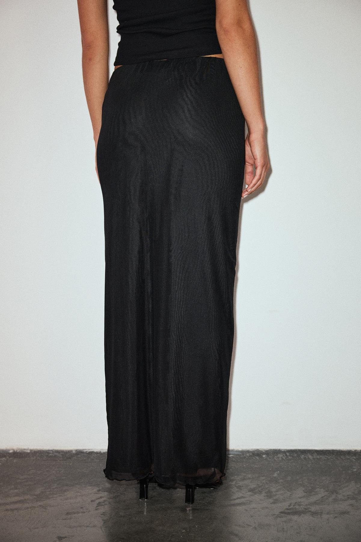 Siyah Tül Fitted Maxi Etek