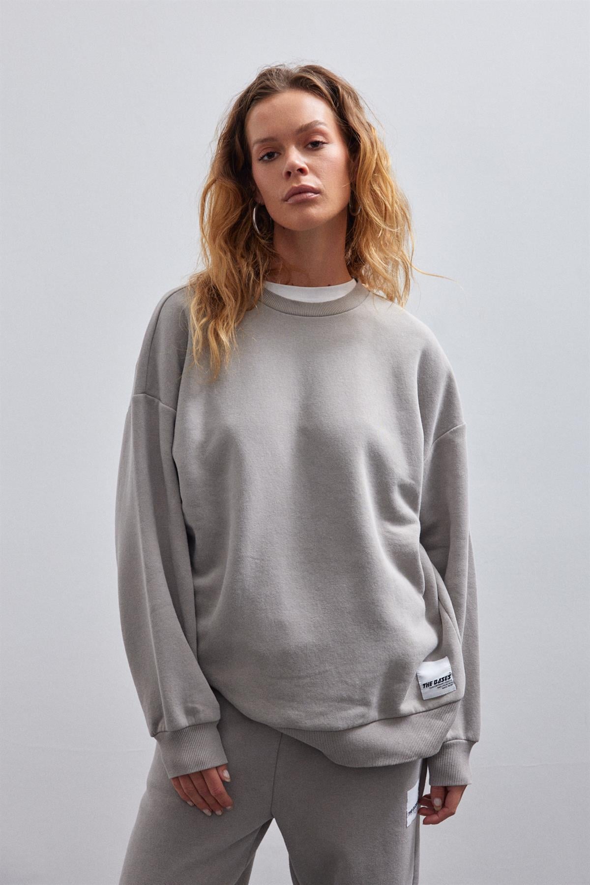 Vizon Soluk Efektli Basic Bisiklet Yaka Içi Polarlı Oversize Sweatshirt