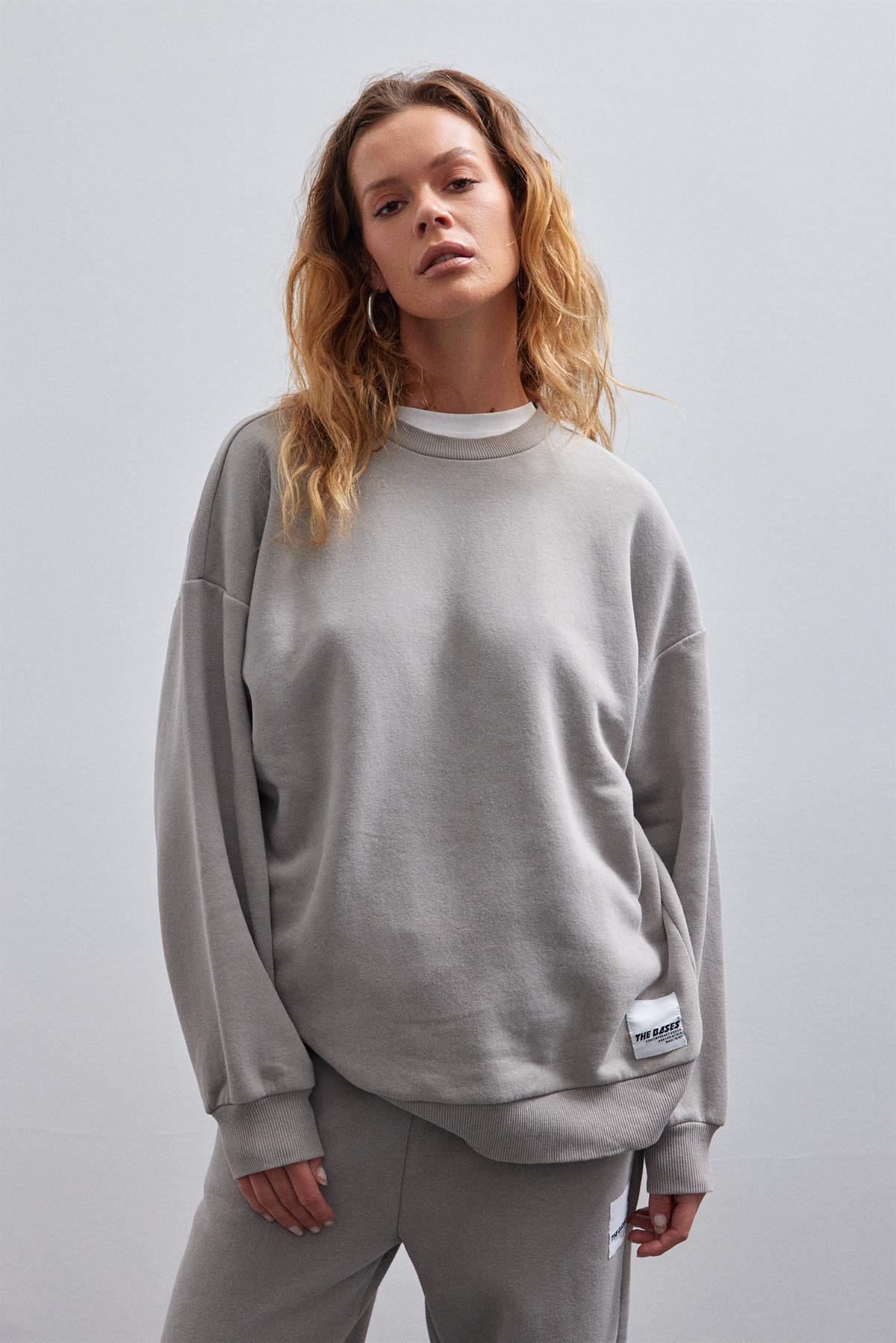 Vizon Soluk Efektli Basic Bisiklet Yaka Içi Polarlı Oversize Sweatshirt