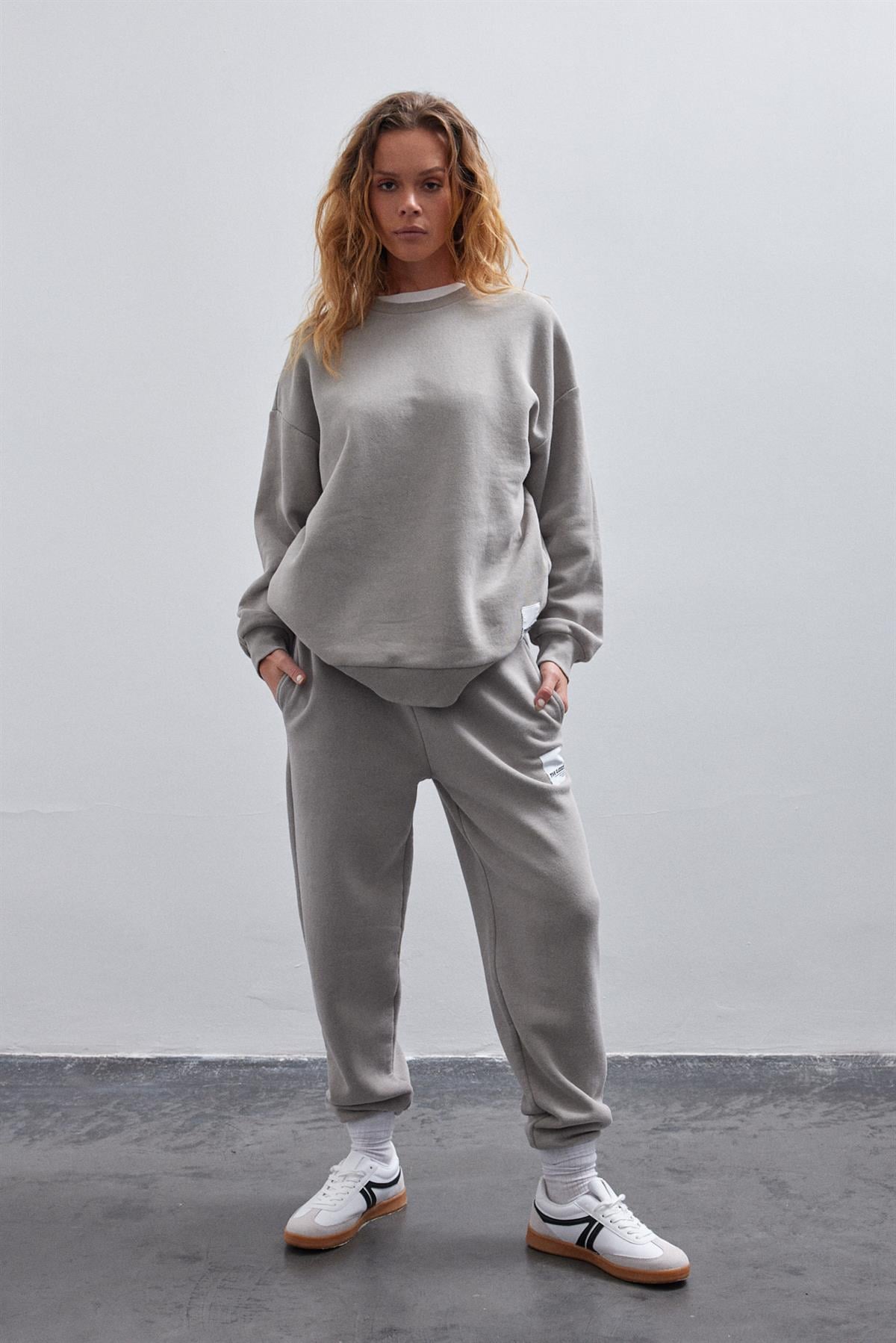 Vizon Soluk Efektli Basic Bisiklet Yaka Içi Polarlı Oversize Sweatshirt