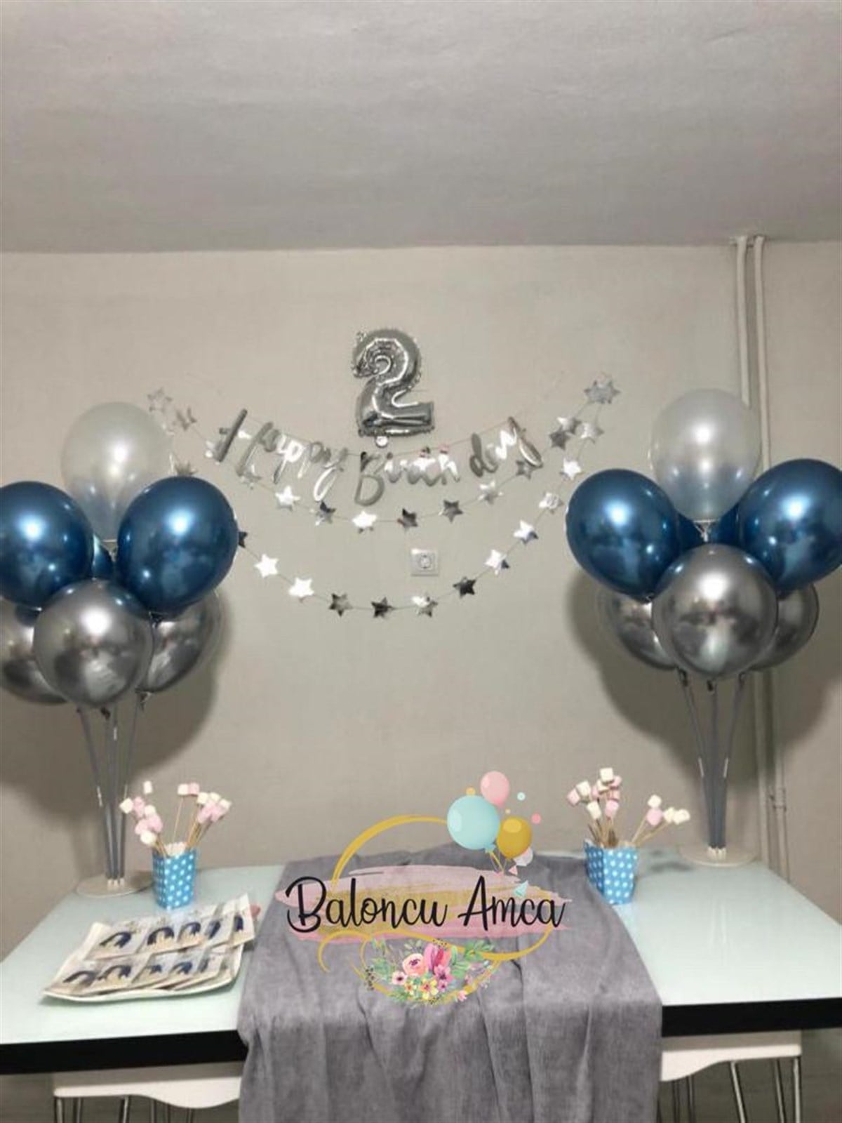 2 Yaş Balon Standı Set Mavi Gümüş
