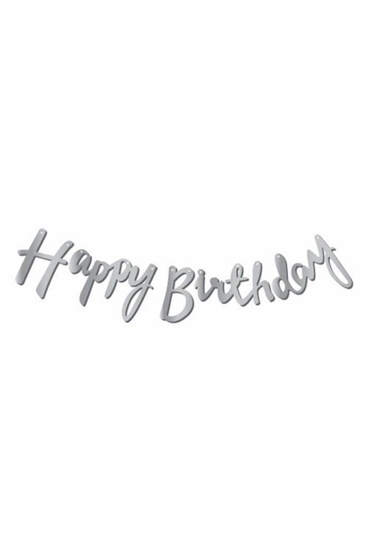 Kaligrafi - El Yazısı Happy Birthday Flama Gümüş