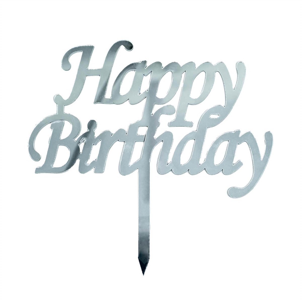 Pleksi Gümüş Happy Birthday Pasta Süsü