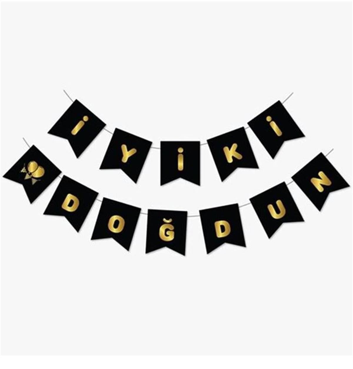 Siyah – Gold İyi Ki Doğdun Flama