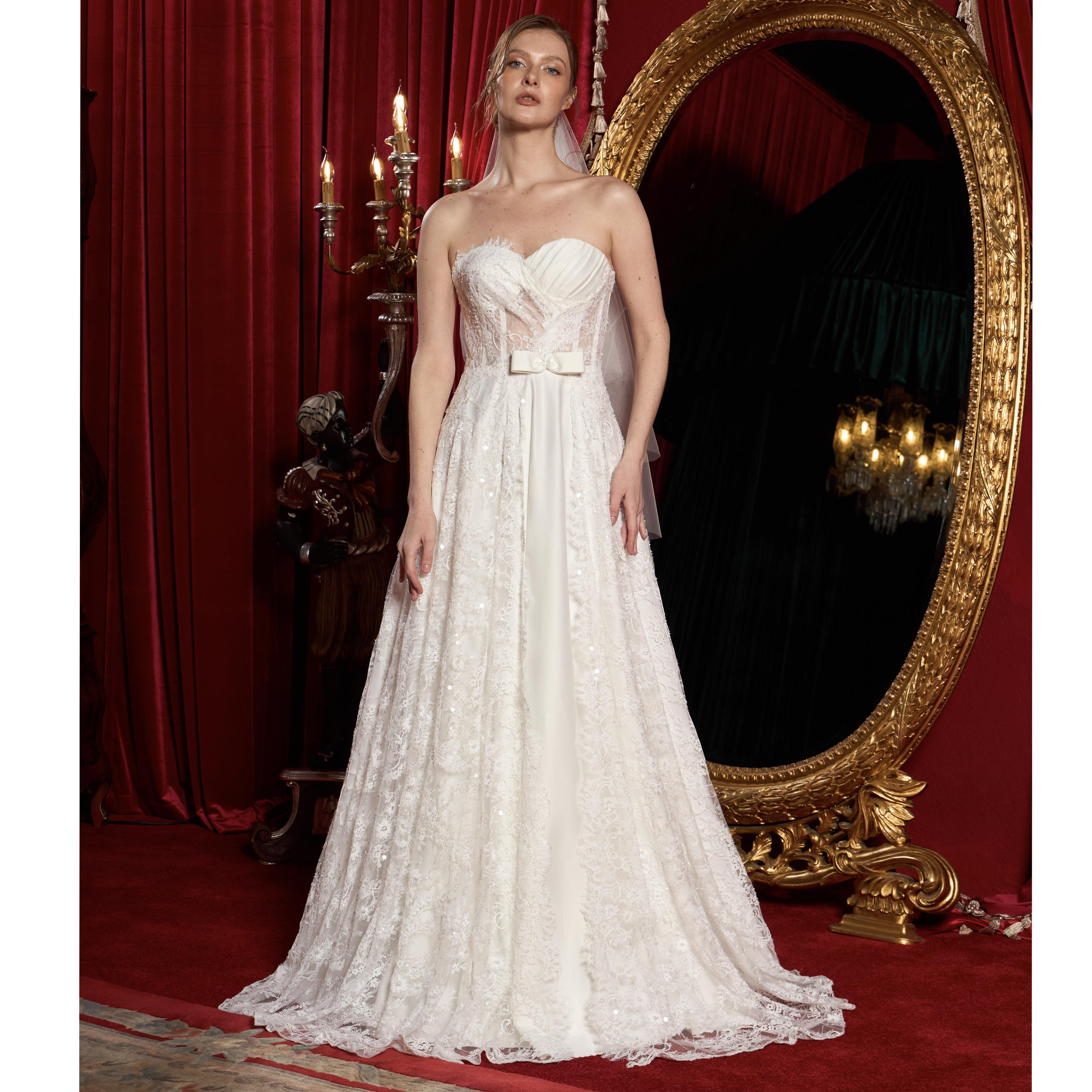 Beyaz İşlemeli Lez Dantel Maxi Gelinlik ve Nikah Elbisesi