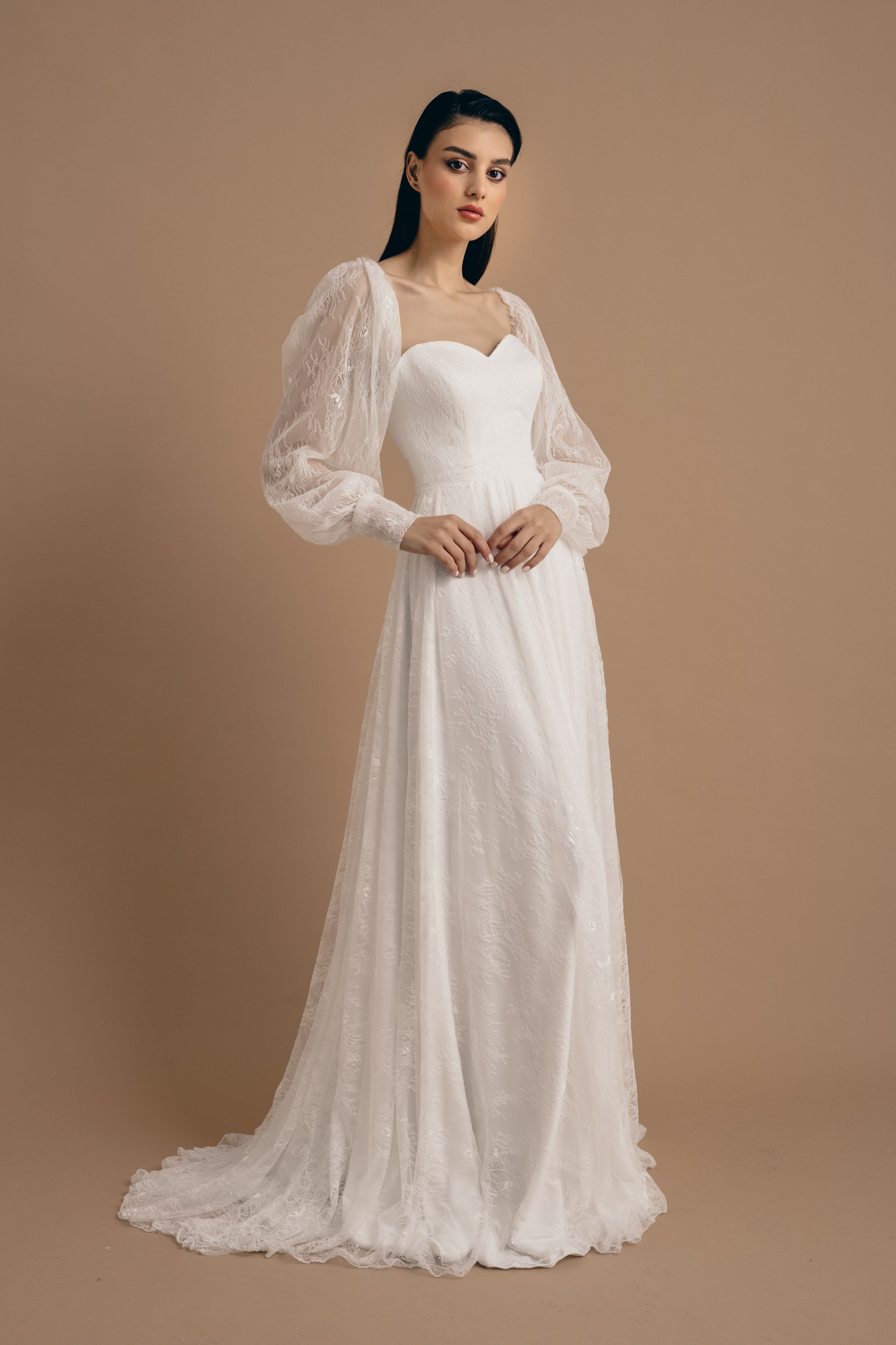 Beyaz Lez Dantel Maxi Abiye ve Nikah Elbisesi