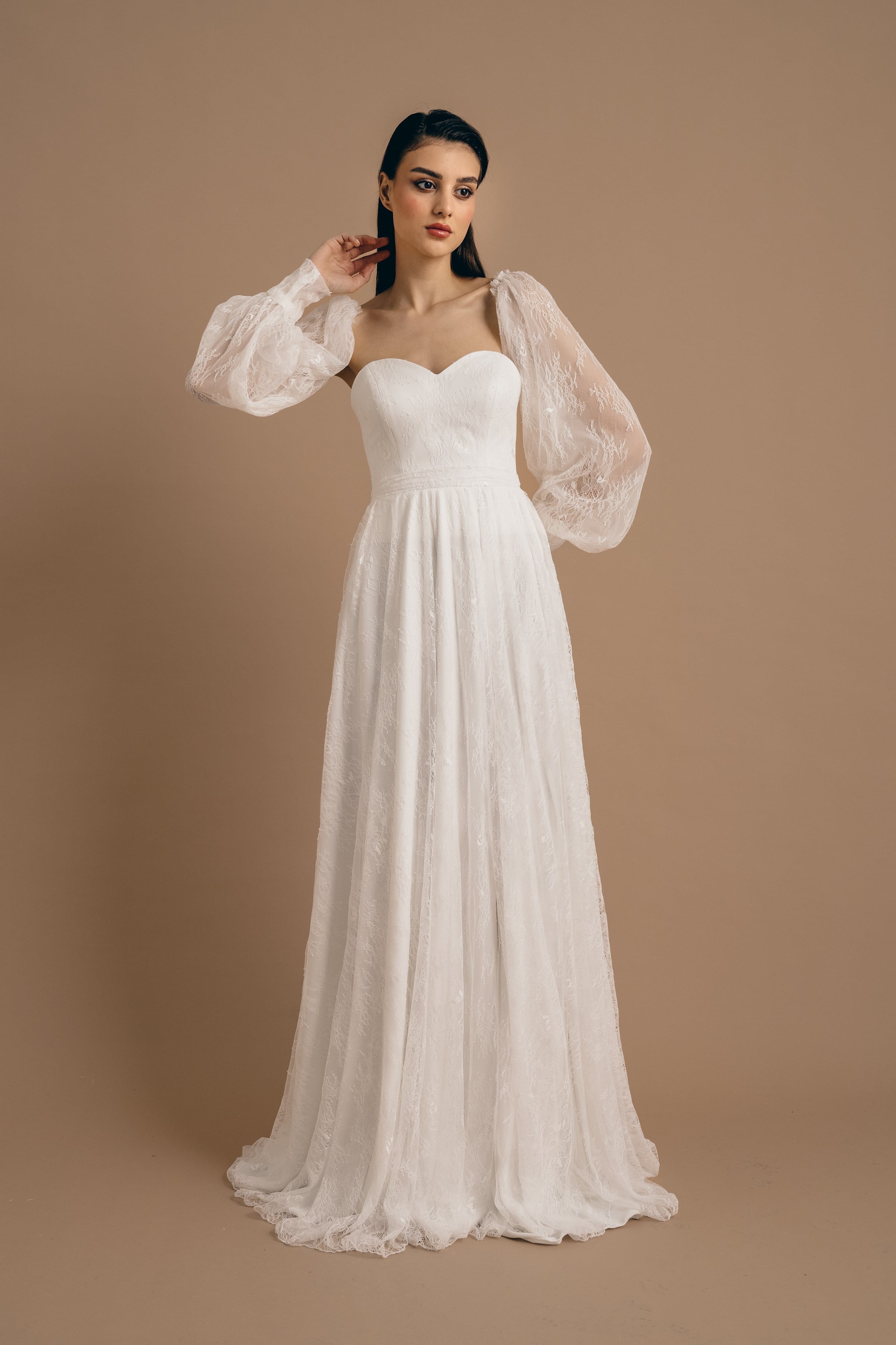 Beyaz Lez Dantel Maxi Abiye ve Nikah Elbisesi