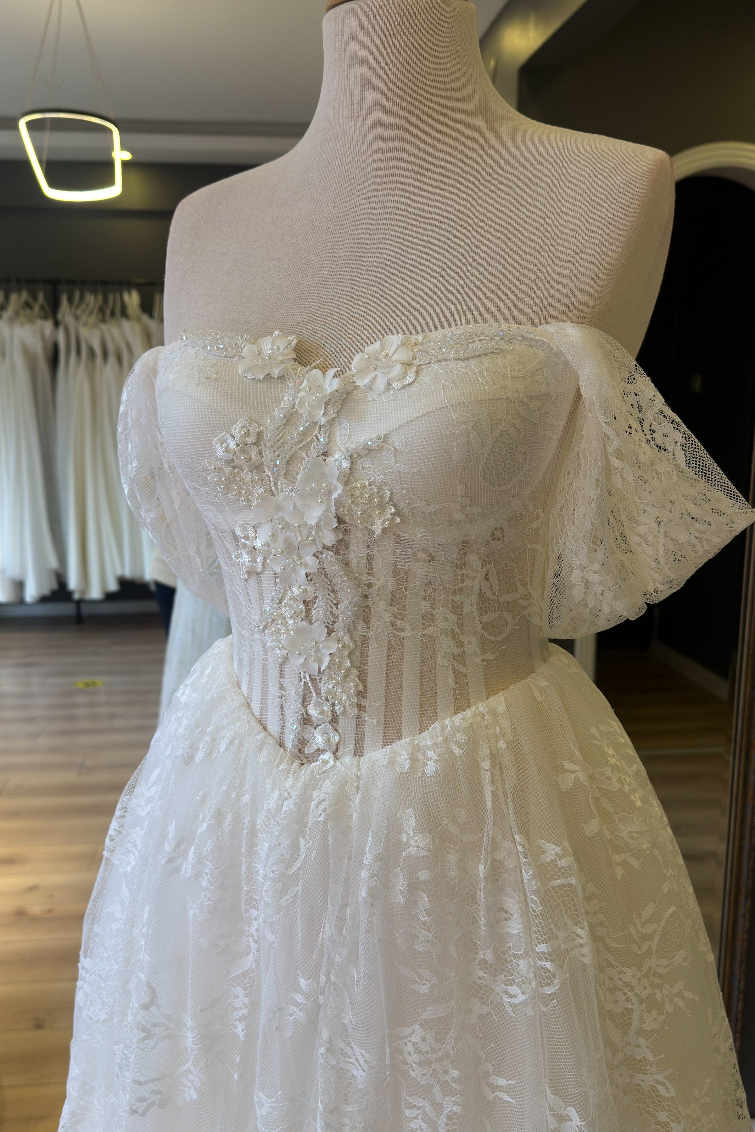 Beyaz Lez Dantel Midi Boy Abiye ve Nikah Elbisesi