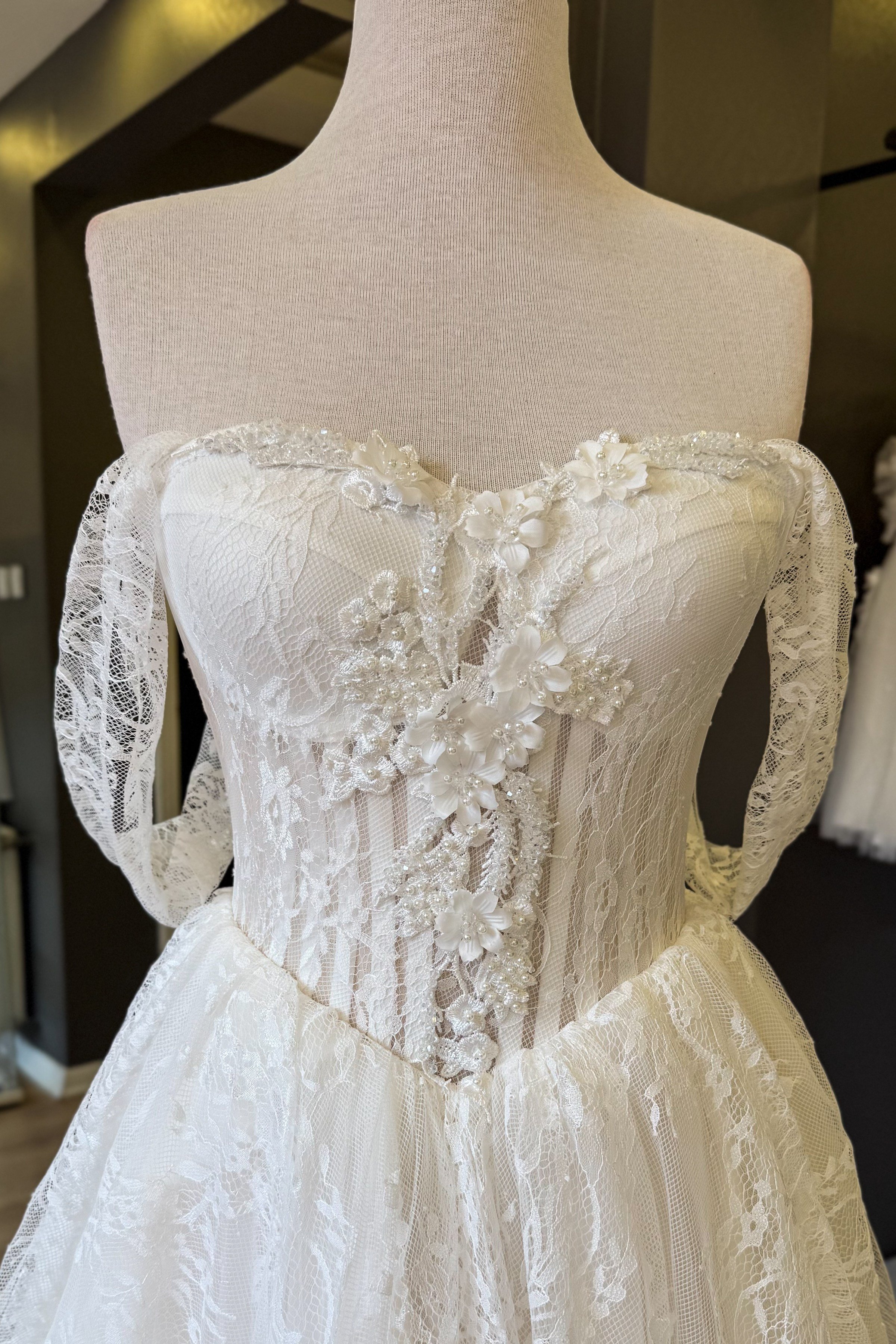 Beyaz Lez Dantel Mini After Parti ve Nikah Elbisesi